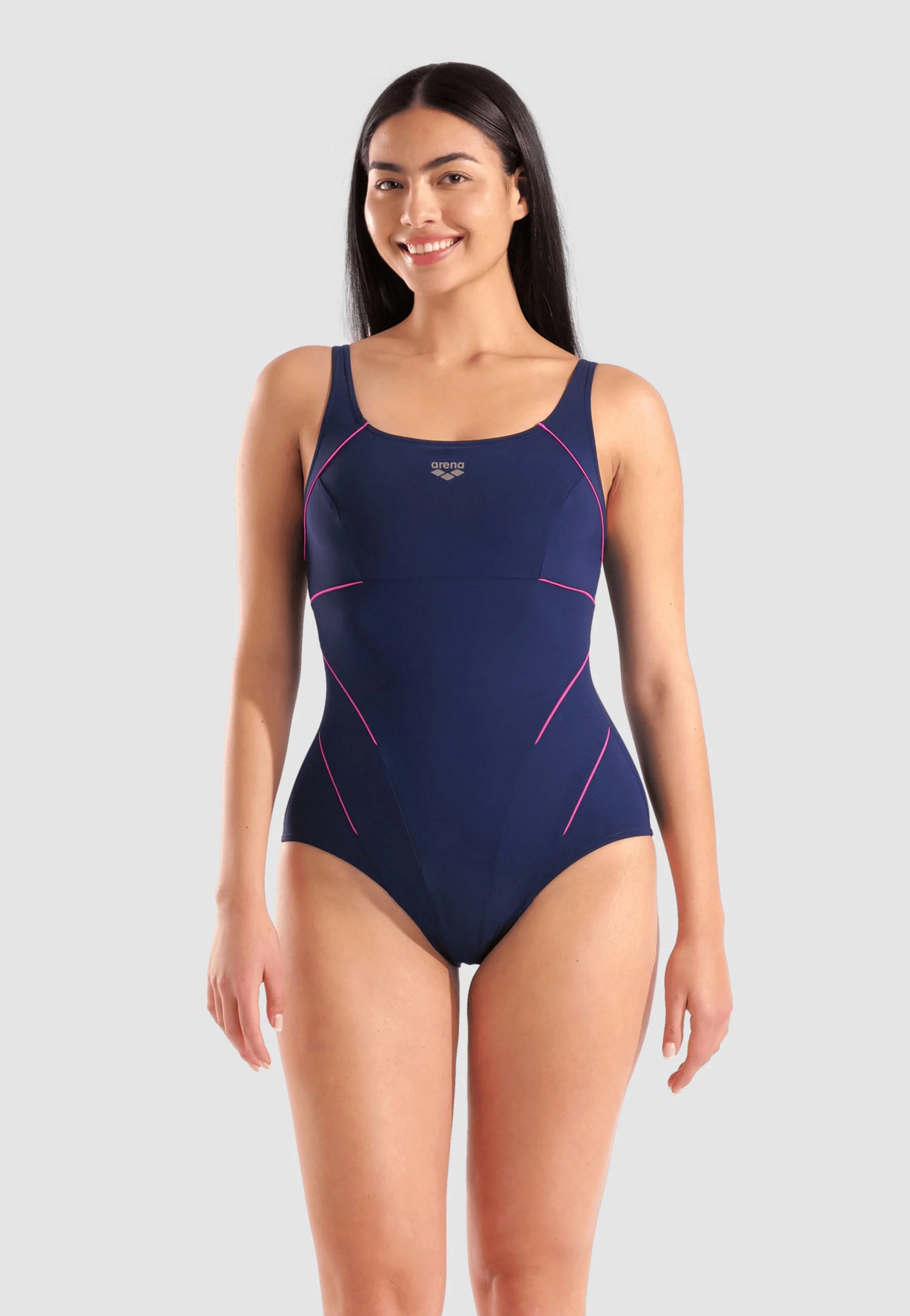 Jednoczęściowy strój kąpielowy Arena Shapewear Jewel Low C-Cup R – granatowy, wróżkowy róż