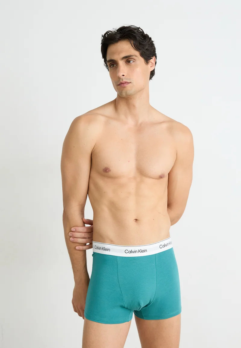 Calvin Klein Icon Cotton Stretch Relaxed Fit Trunks – 3 Pack – Shoreline, Grey Heather, Lively Teal