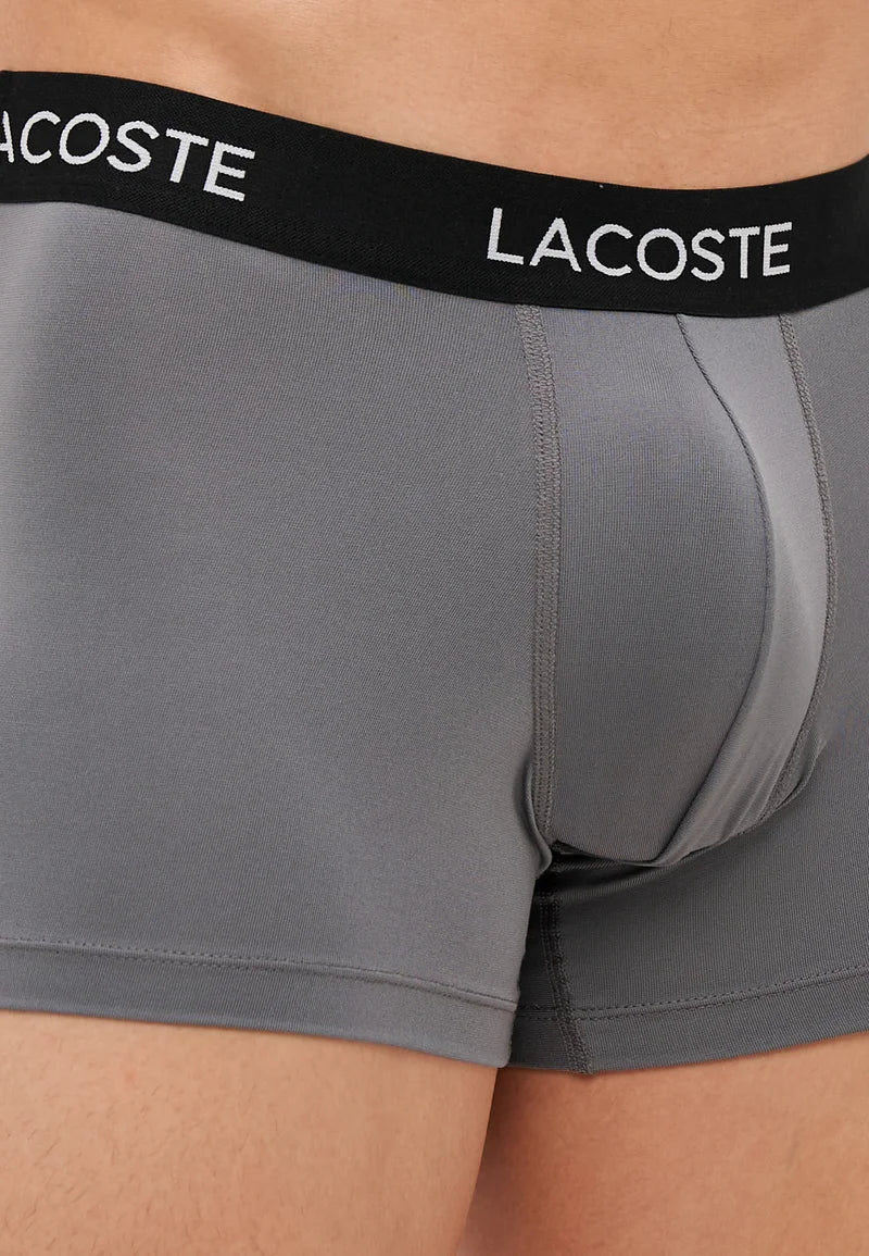Lacoste Sport Performance Underwear Stretch Trunks 3 Pack – Black, Lead Grey, White