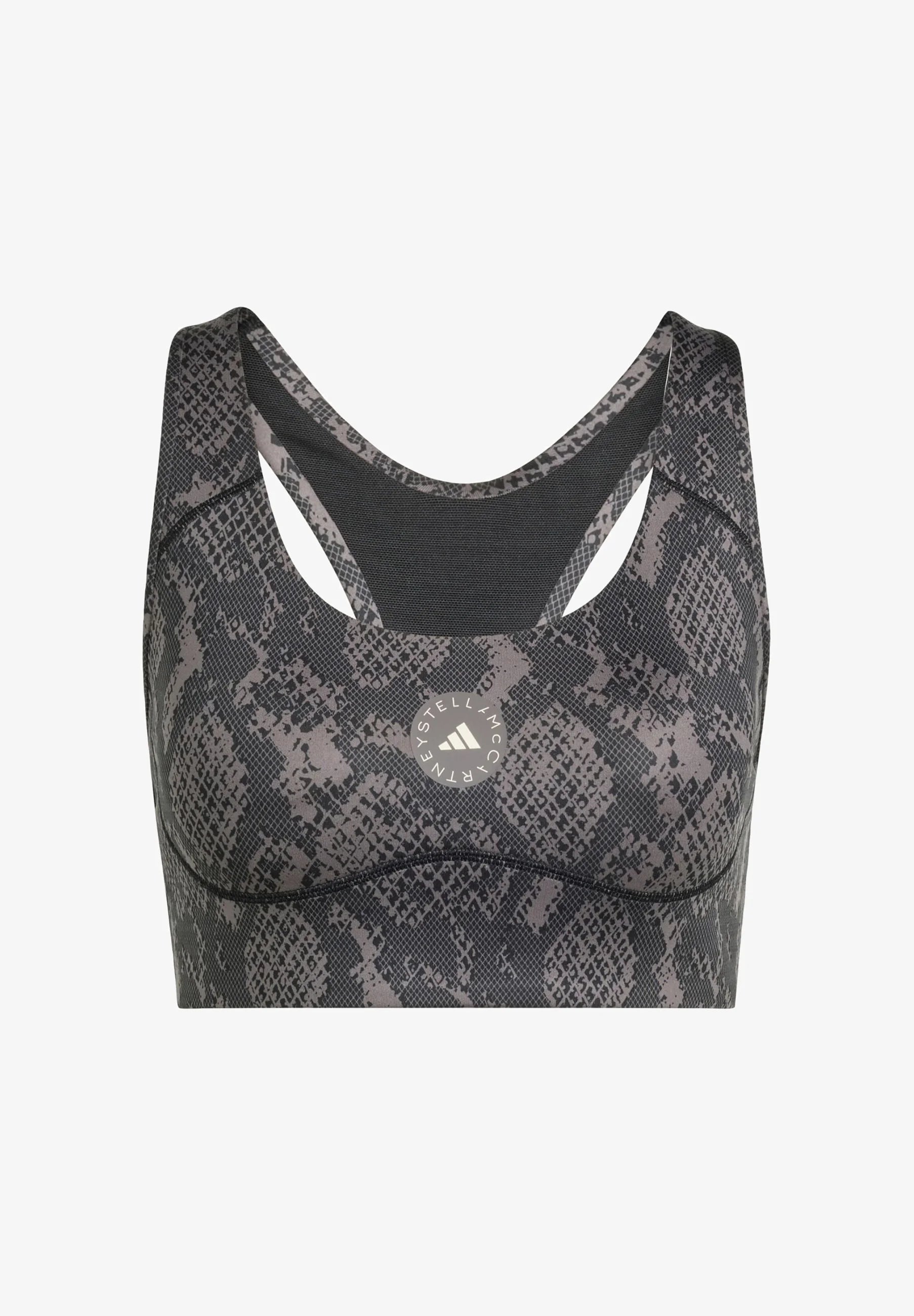 Adidas by Stella McCartney Power Impact bedruckter Sport-BH mit mittlerem Halt – Anthrazit, Schwarz