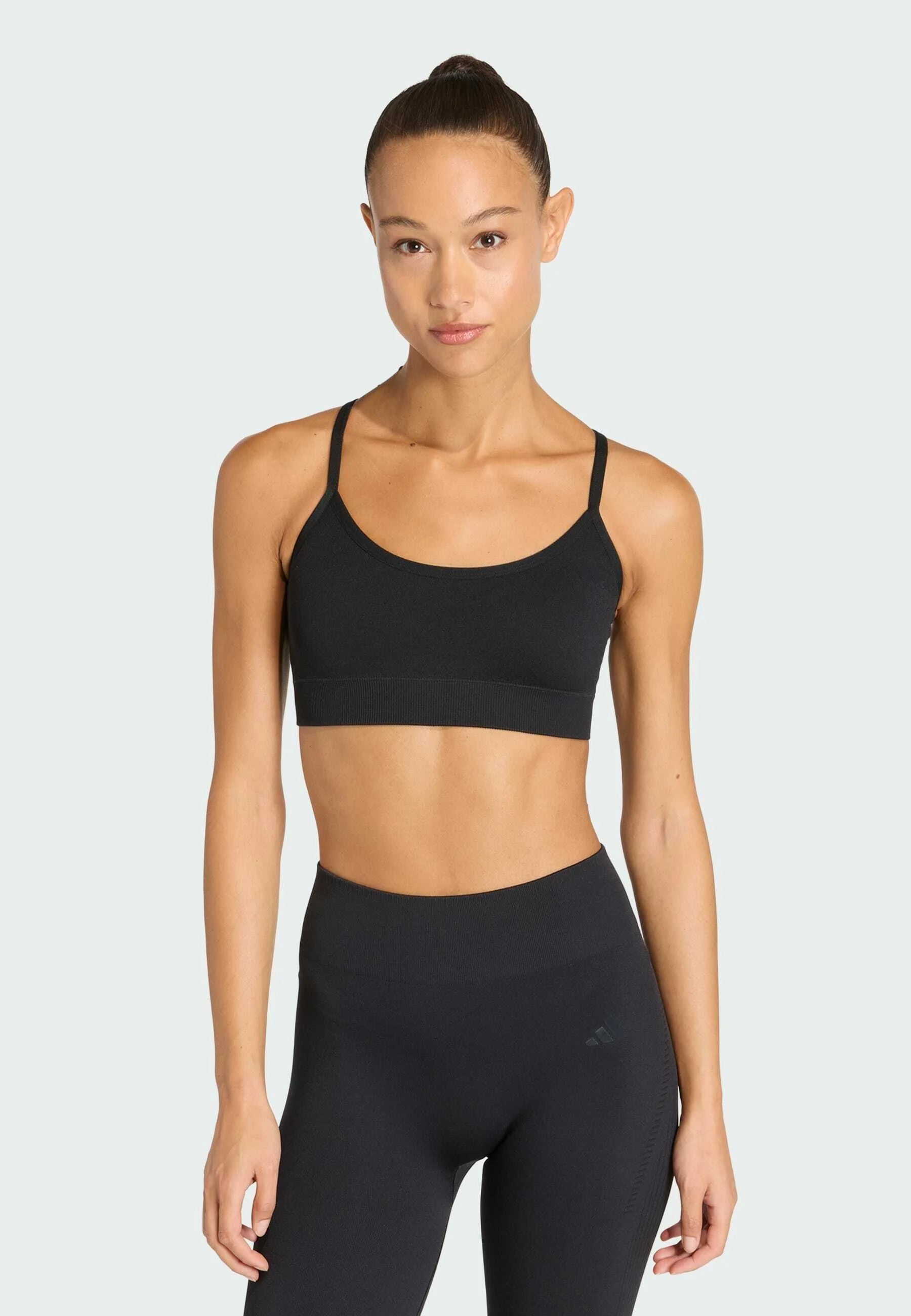 Adidas Performance Workout Essentials Knit Padded Light Support Sports Bra – Black