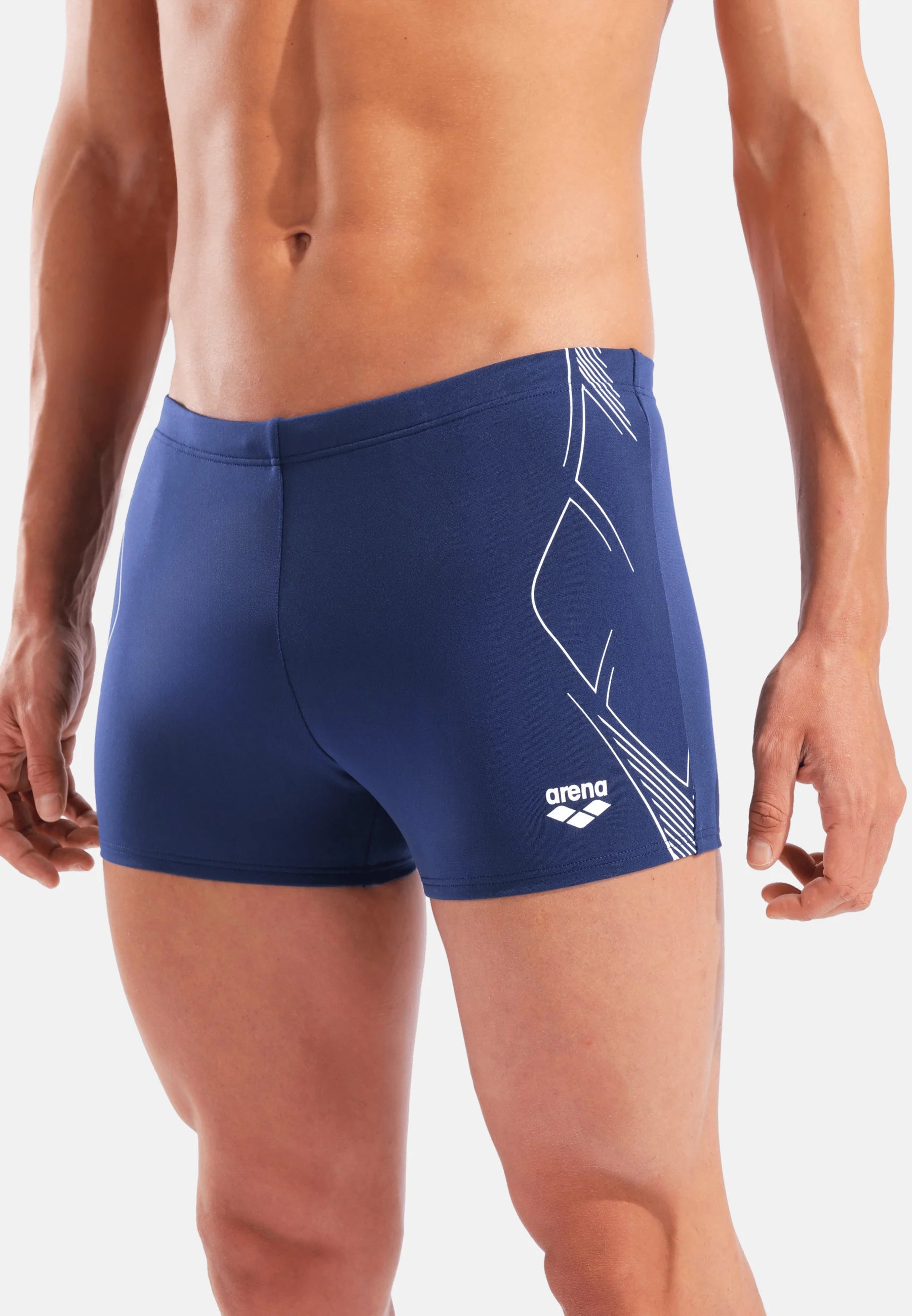 Short de bain graphique Arena – Bleu marine, Blanc