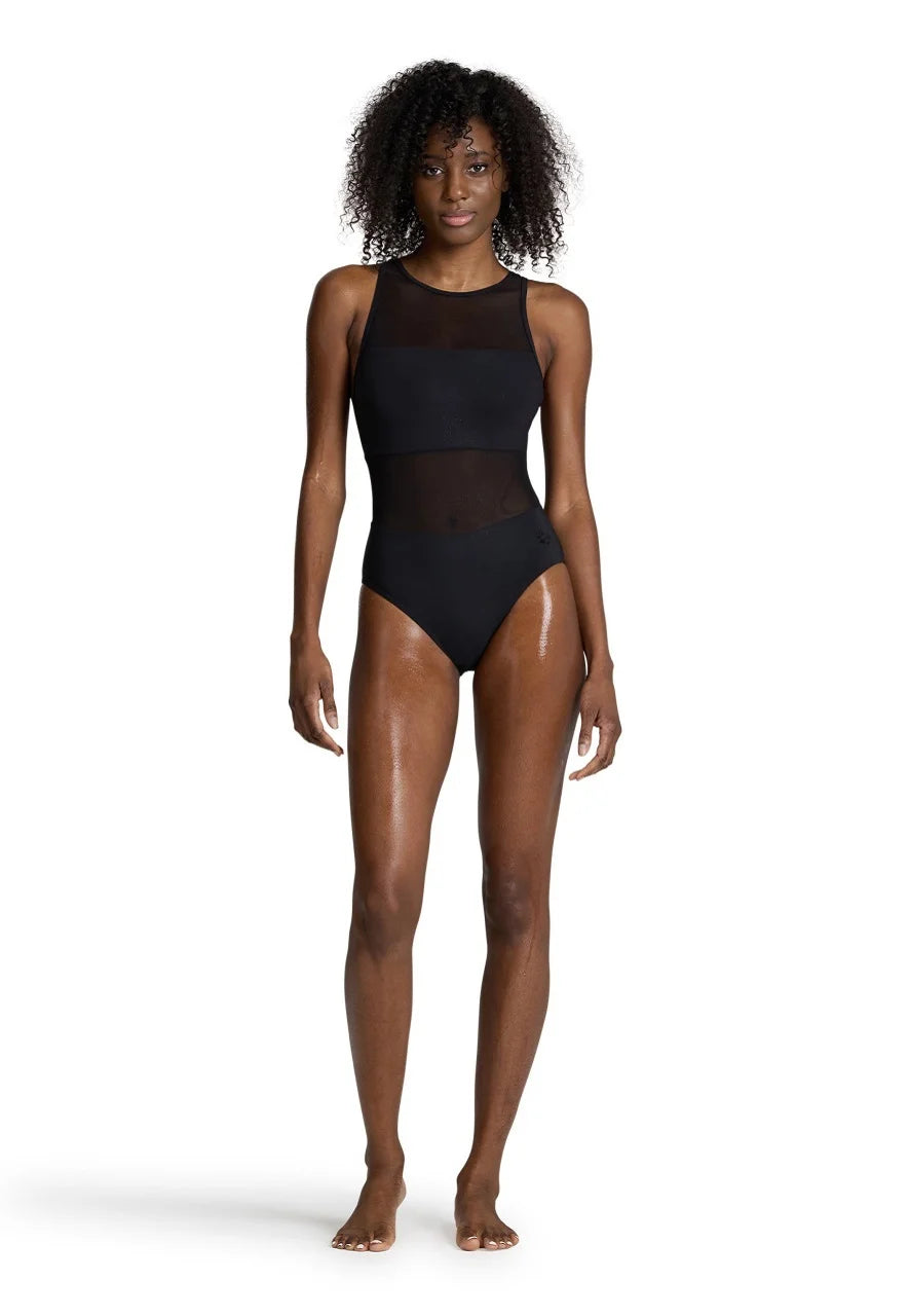 Arena Mesh Panels Vent Back One-Piece Swimsuit – Black