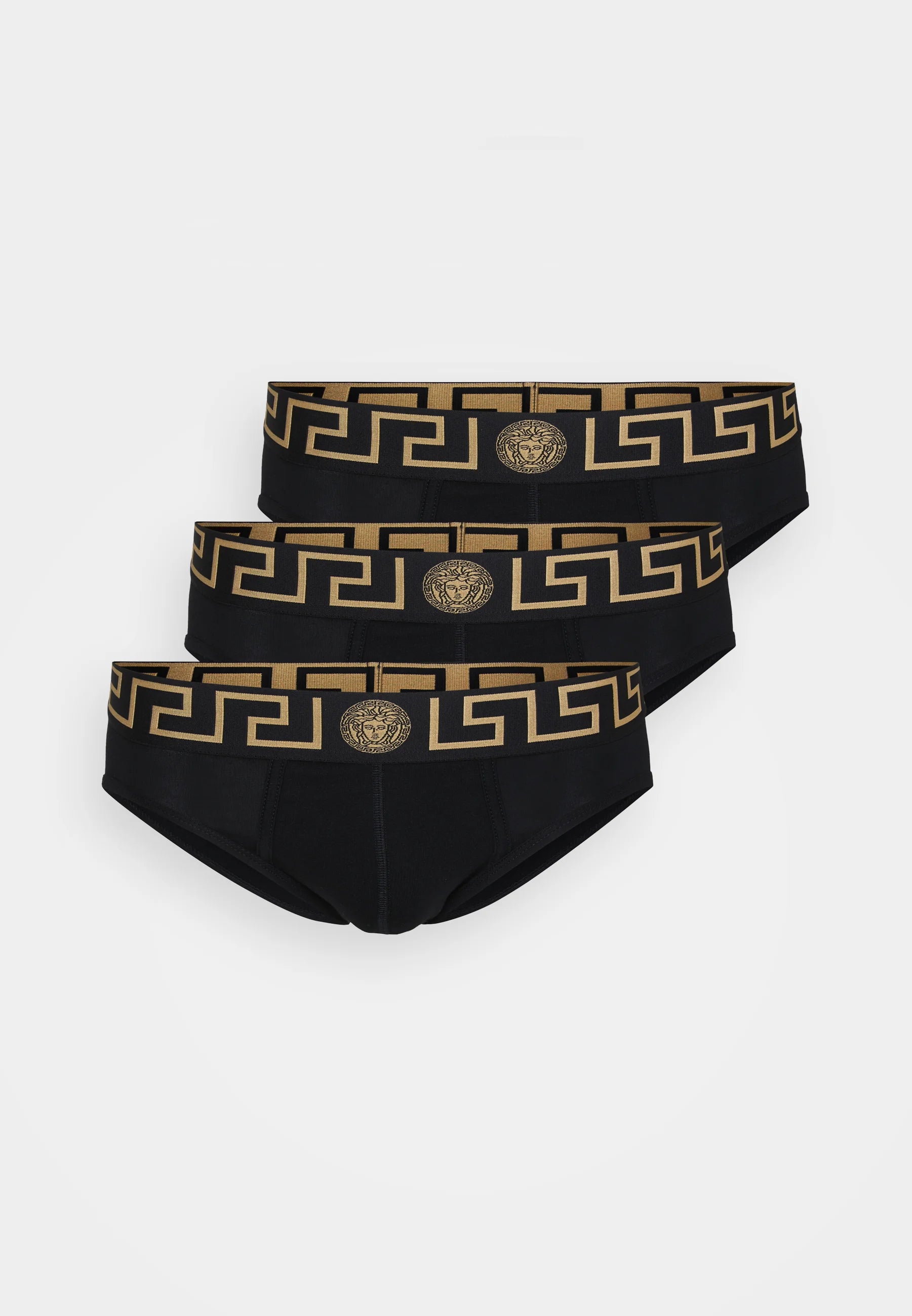 Versace Slips En Coton Stretch – Taille Basse – Lot De 3 – Noir, Doré