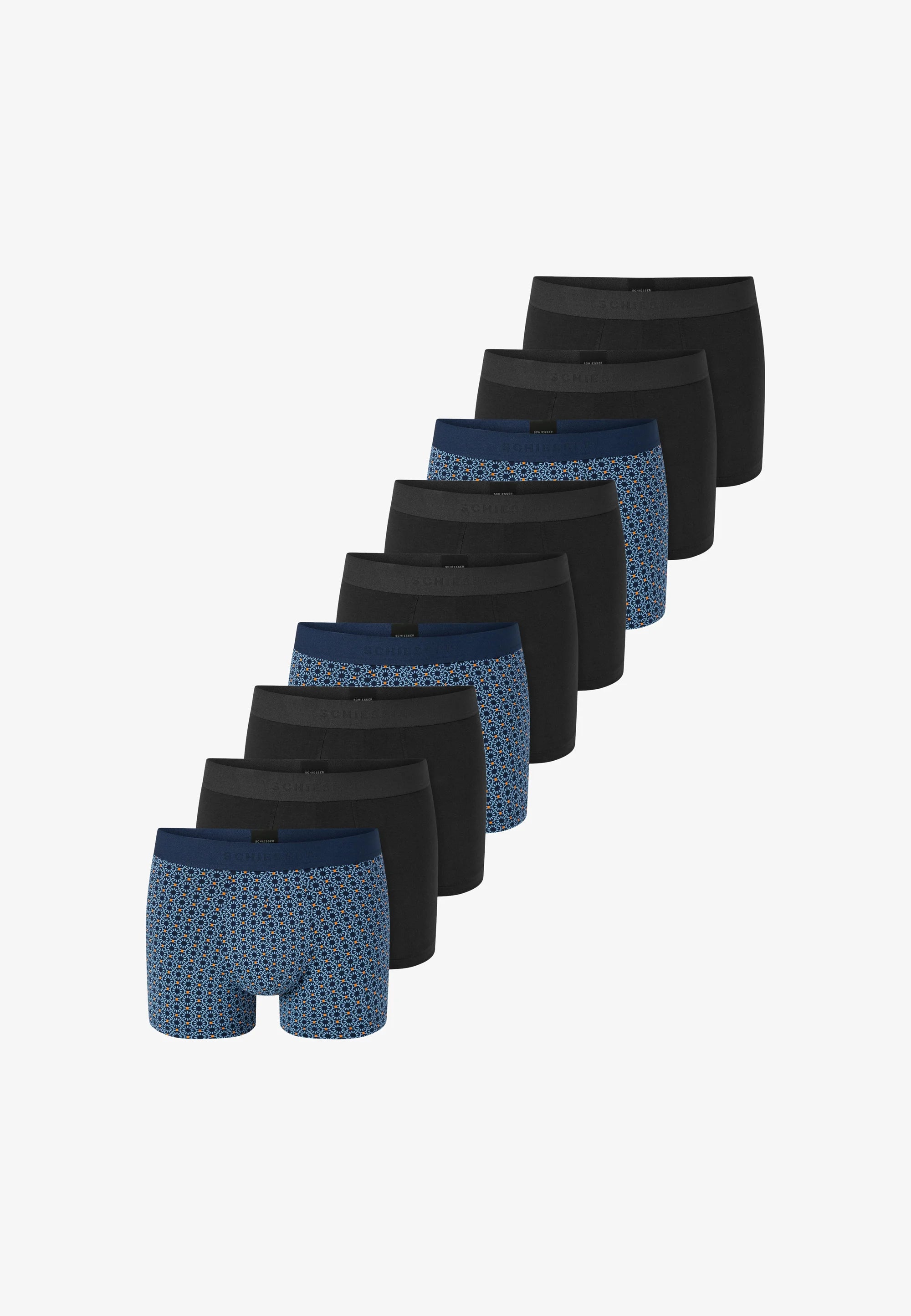 Schiesser 95 5 Cotton 9 Pack Trunks – Black, Blue