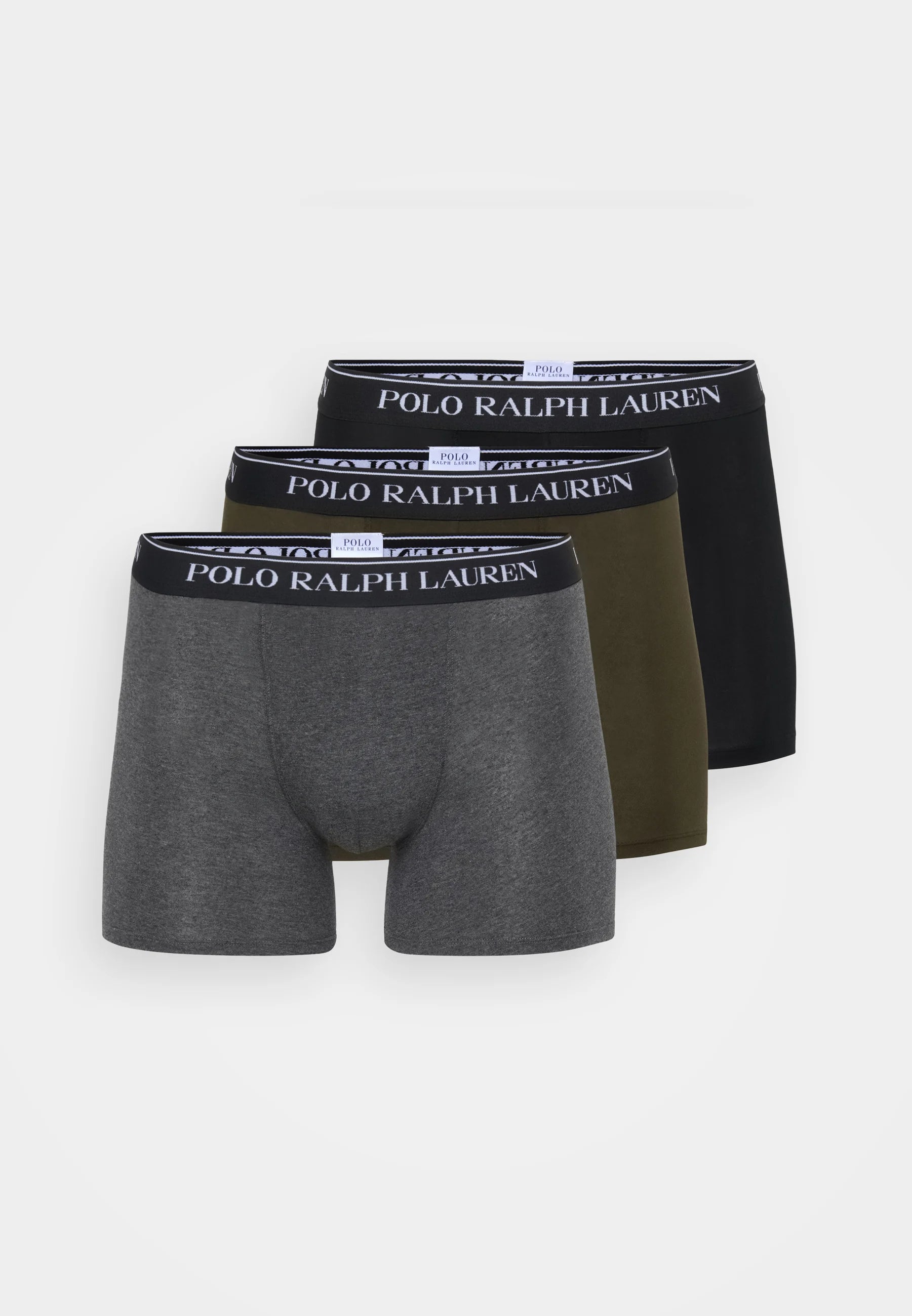 Polo Ralph Lauren Cotton Stretch Boxer Briefs – 3 Pack – Black, Dark Grey Heather, Armadillo