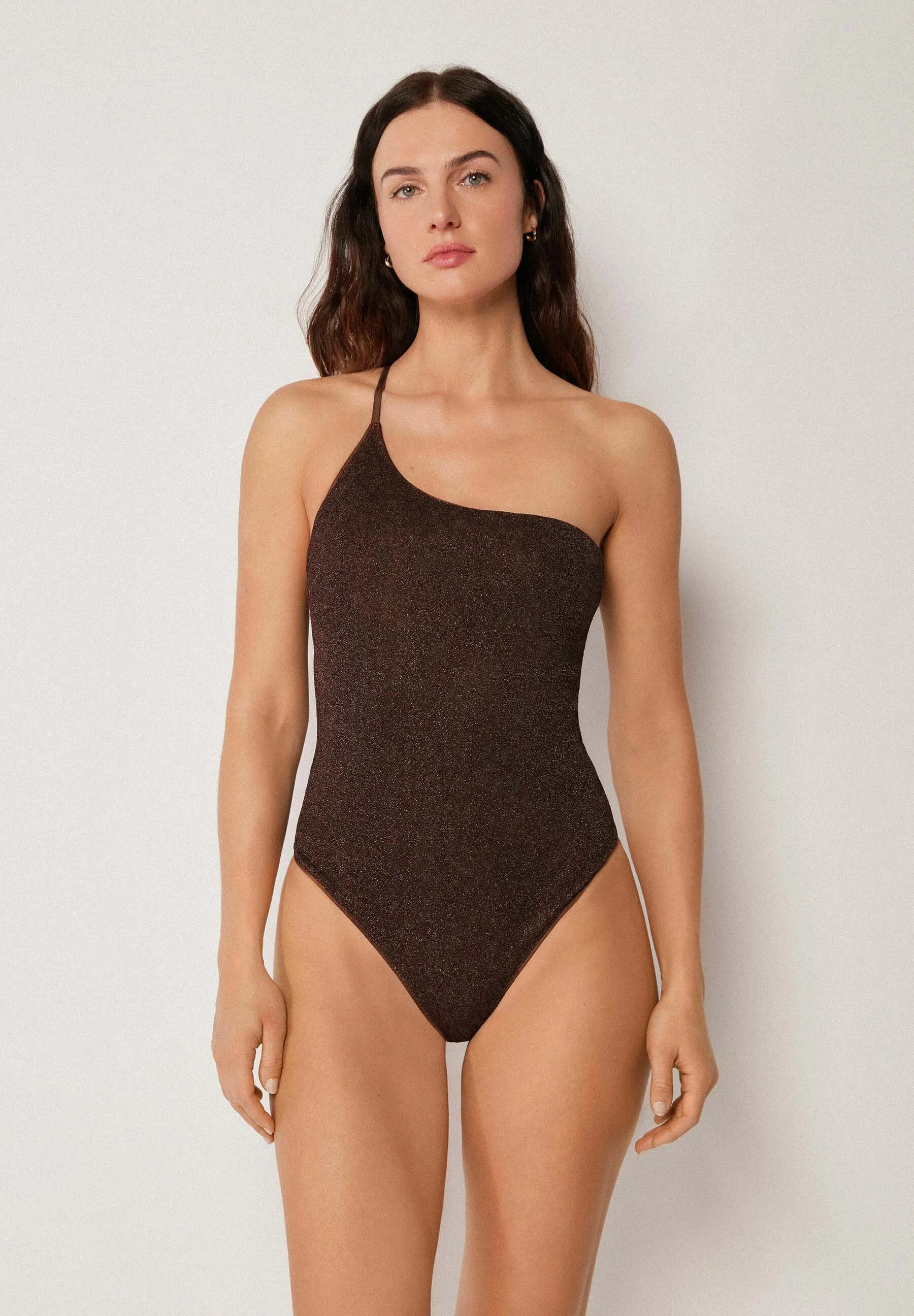 Costume da bagno Calzedonia monospalla Metallic Glow – Marrone