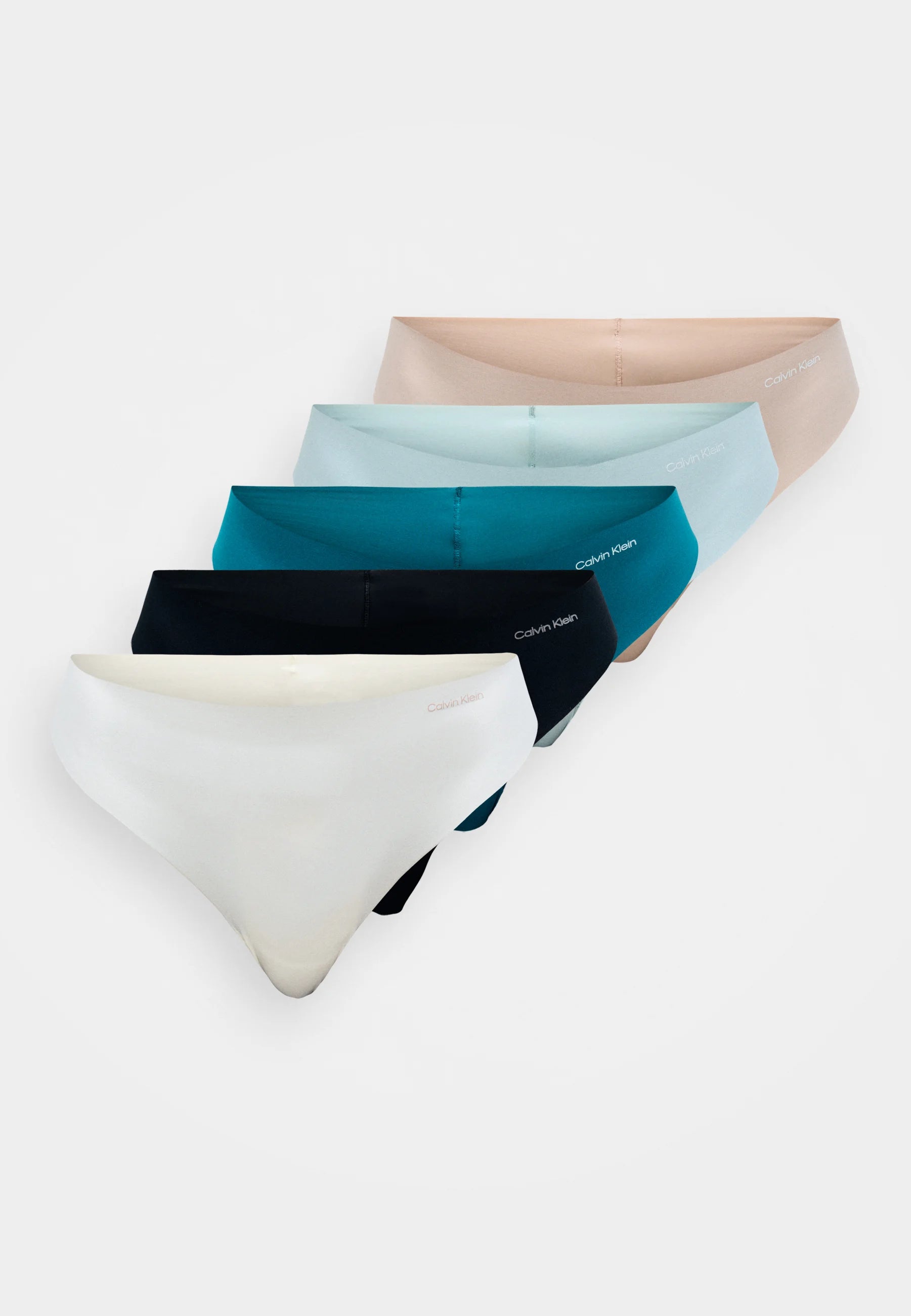 Calvin Klein Invisibles 5-Pack Thongs – Teal Marine, Cloud Blue, Black, Ivory