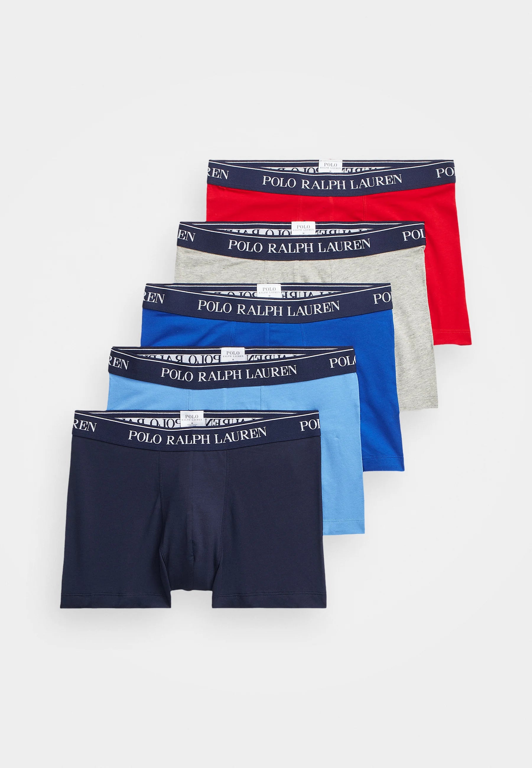 Polo Ralph Lauren Boxer in cotone elasticizzato – Confezione da 5 – Rosso, Grigio, Blu reale, Blu scuro