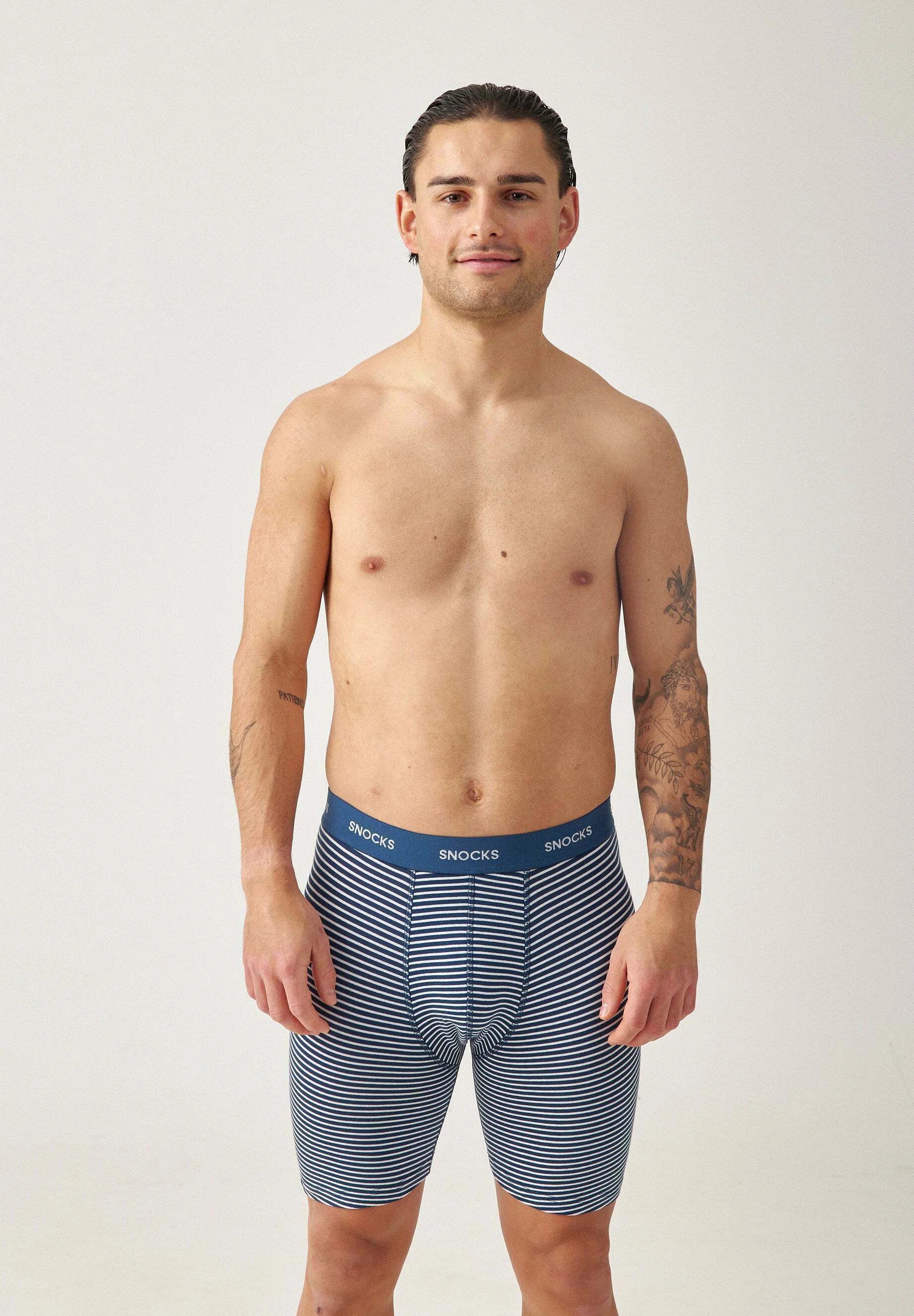 SNOCKS Boxer à jambe longue – Ensemble à rayures bleues