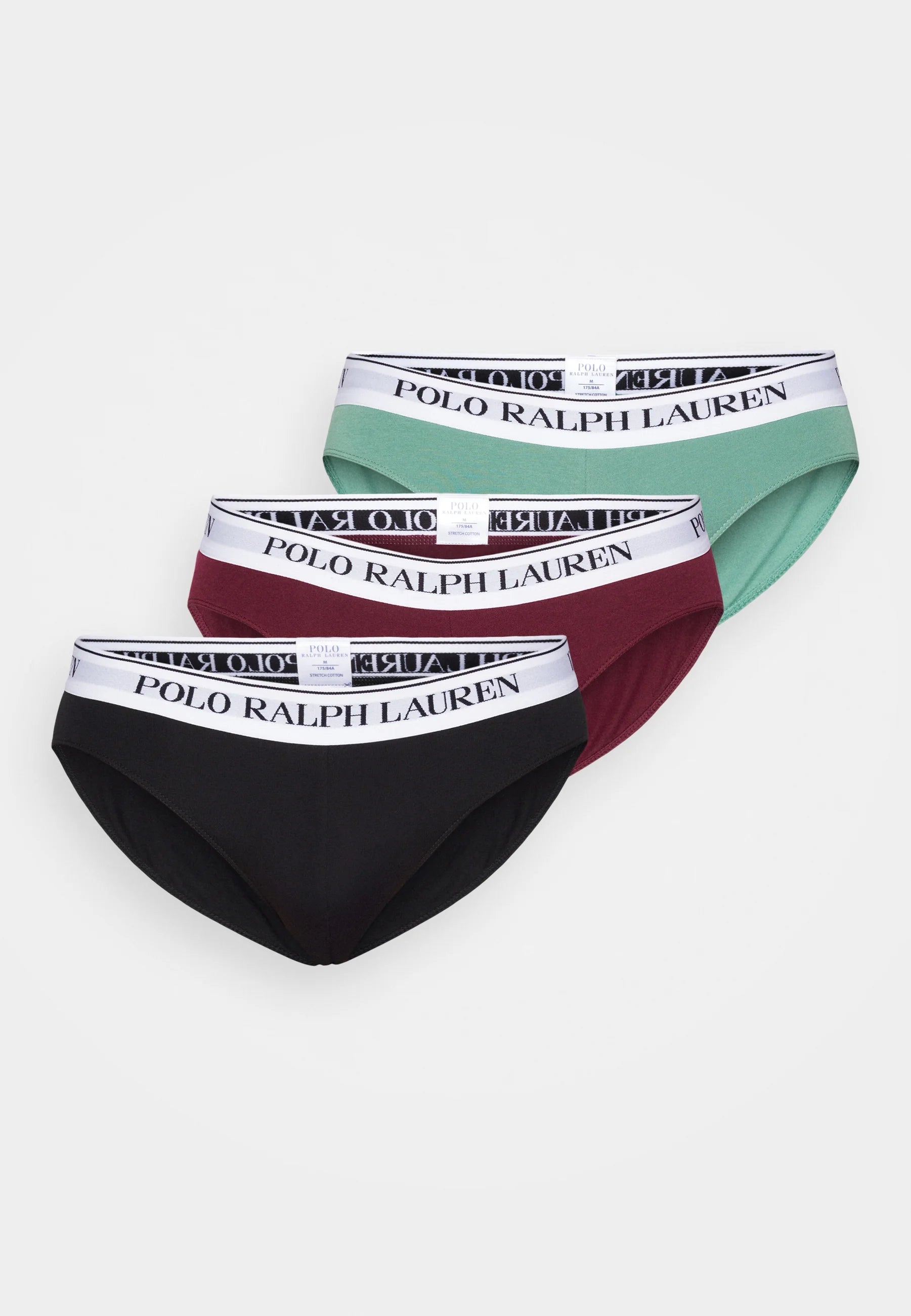 Slips Polo Ralph Lauren en coton stretch – Taille basse – Lot de 3 – Rouge Damson, Noir, Vert