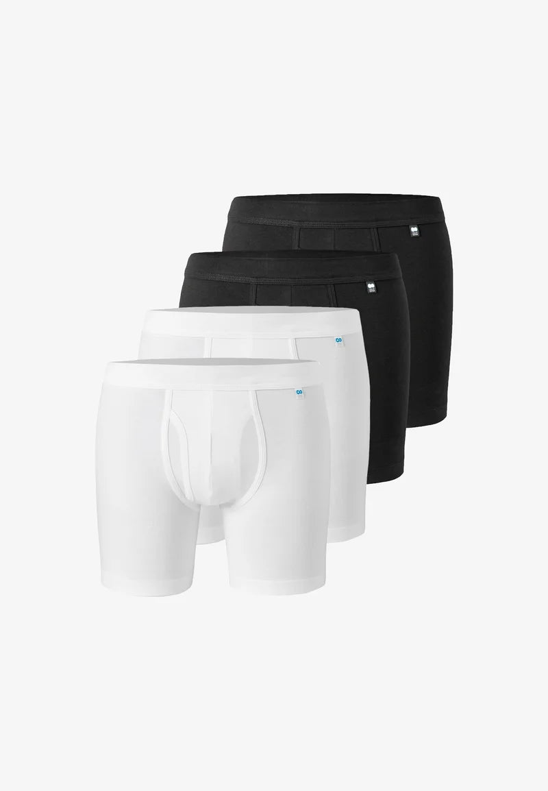 Schiesser Long Life Cotton 4 Pack Boxer Briefs – White, Black