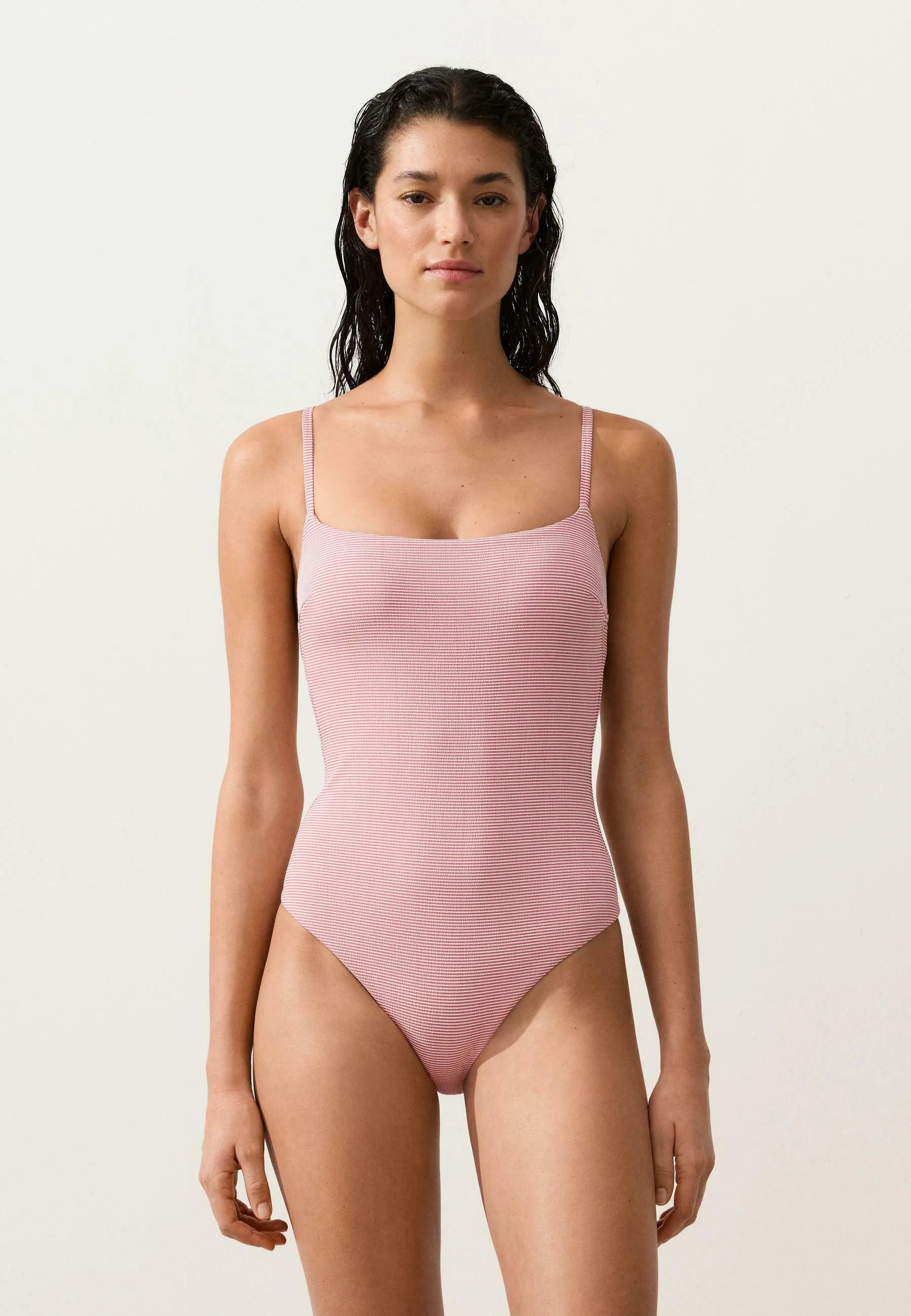 Maillot de bain une pièce triangle à rayures OYSHO - Rouge