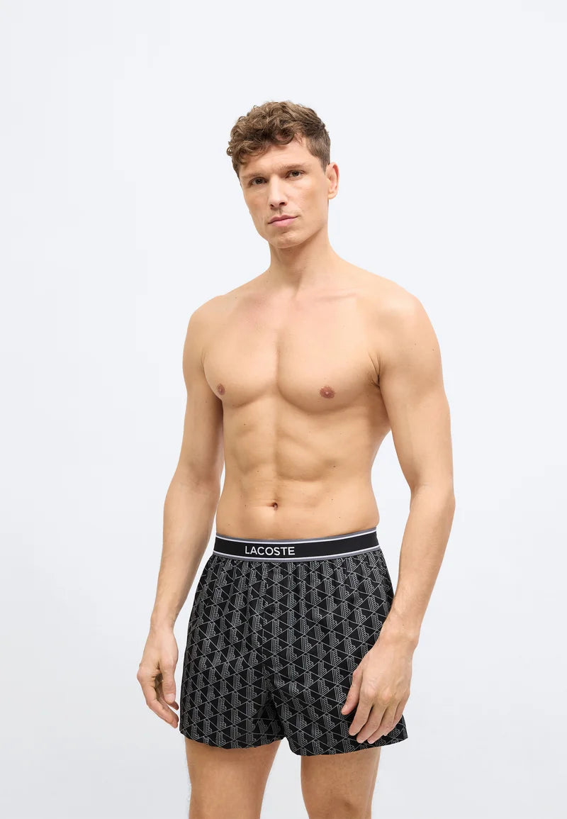 Lacoste 3 Pack Loose Cotton Boxer Shorts – Black