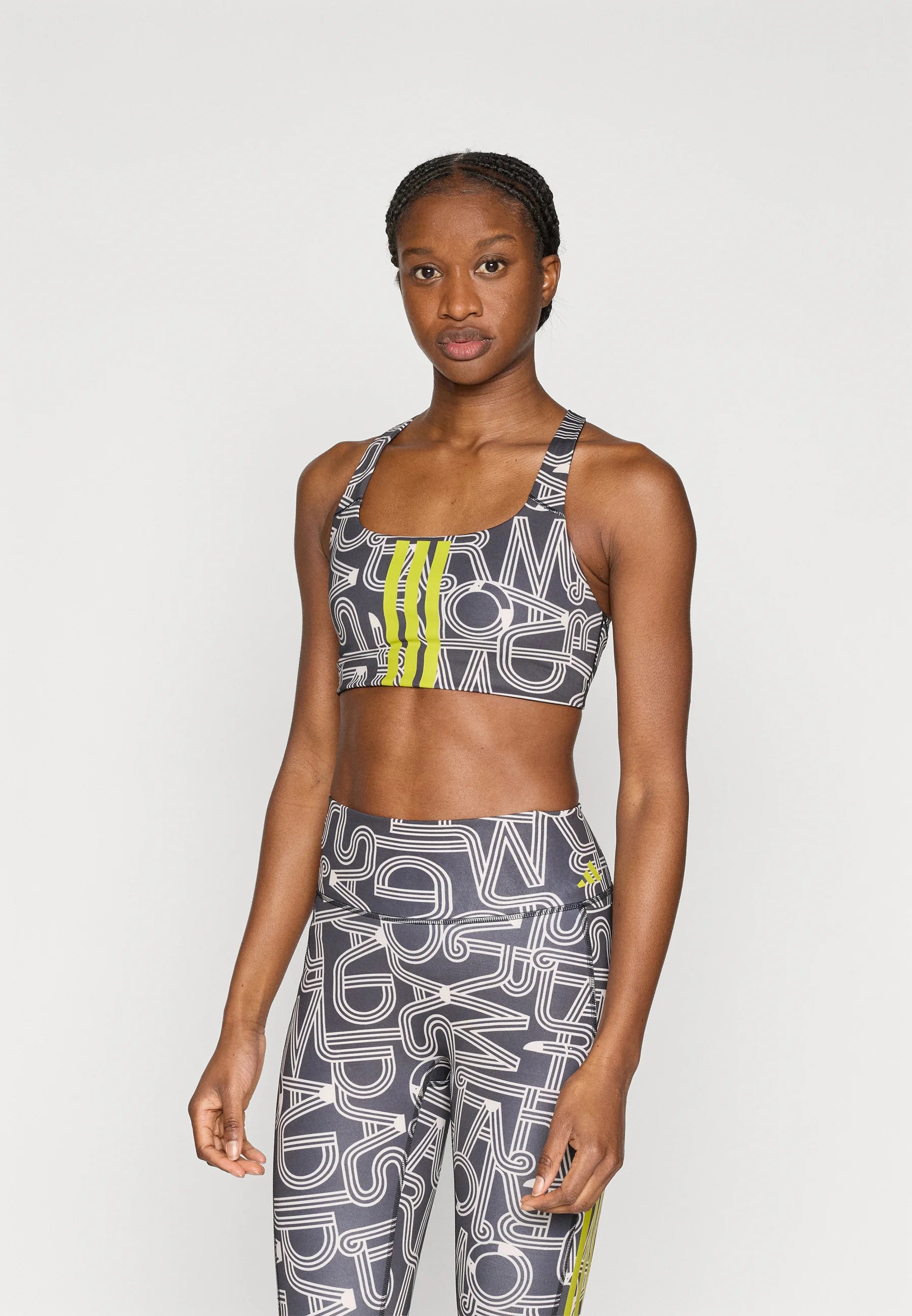 Soutien-gorge à maintien moyen Adidas x Farm Rio Optime - Noir, Lin cristal, Unity Lime