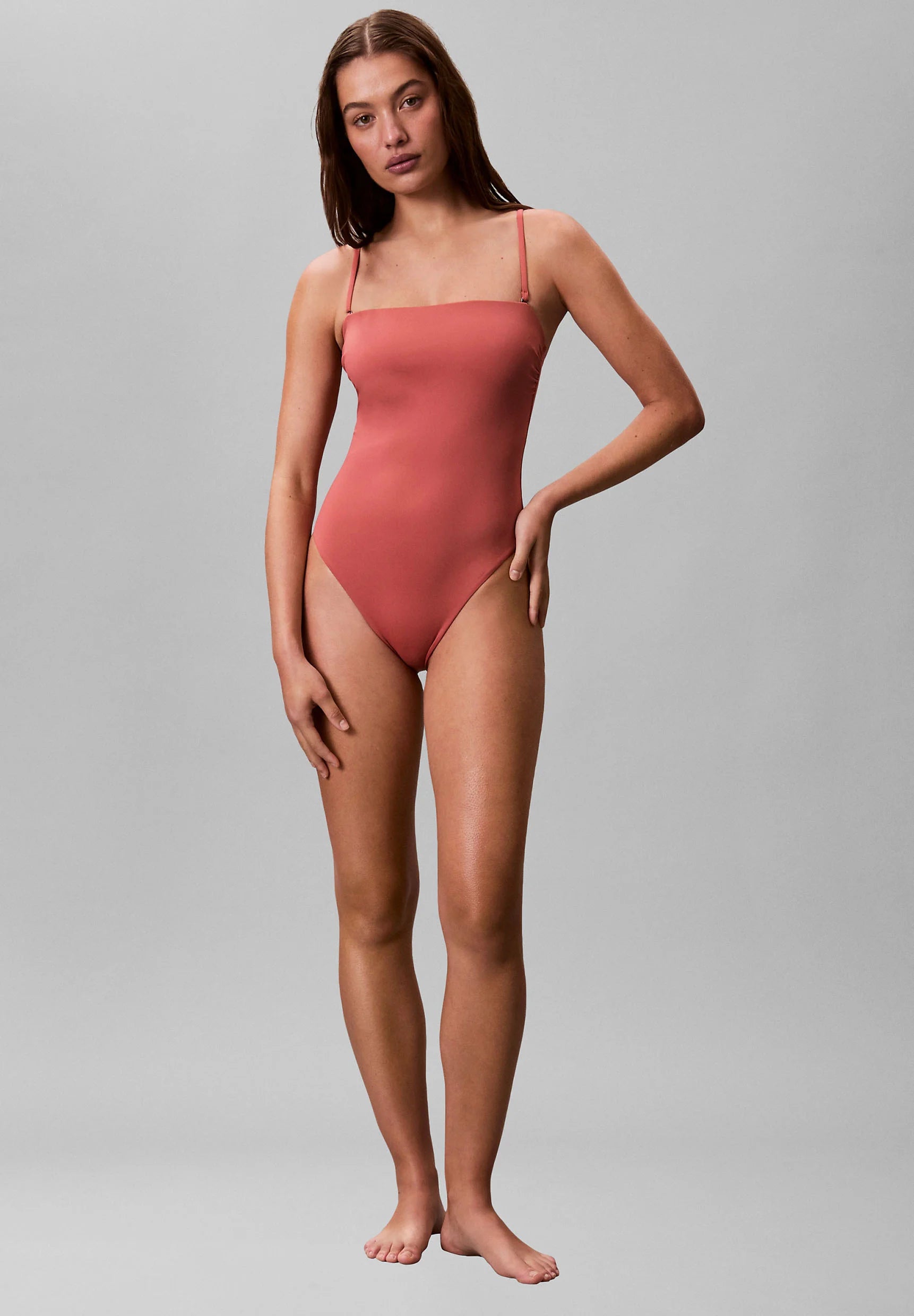 Calvin Klein Strapless One-Piece Swimsuit – Dusty Cedar