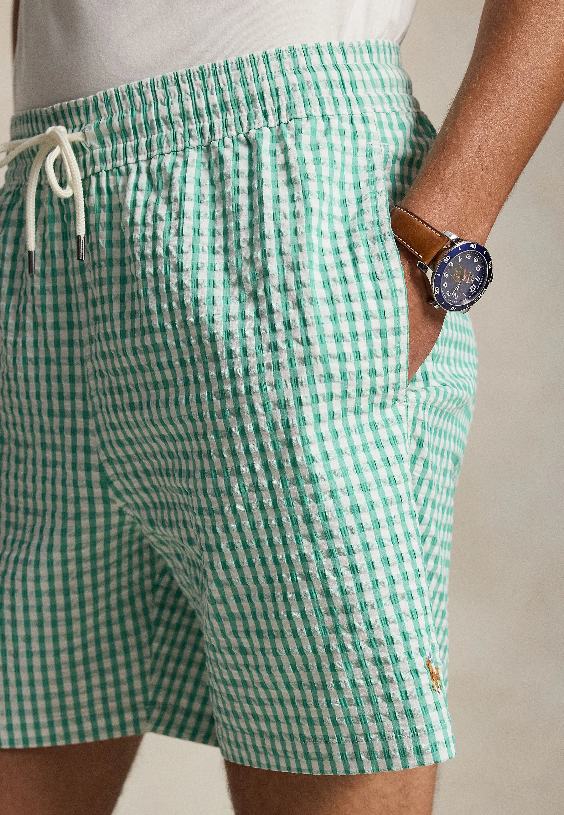 Polo Ralph Lauren Green Gingham Traveler Swim Shorts – Green, White