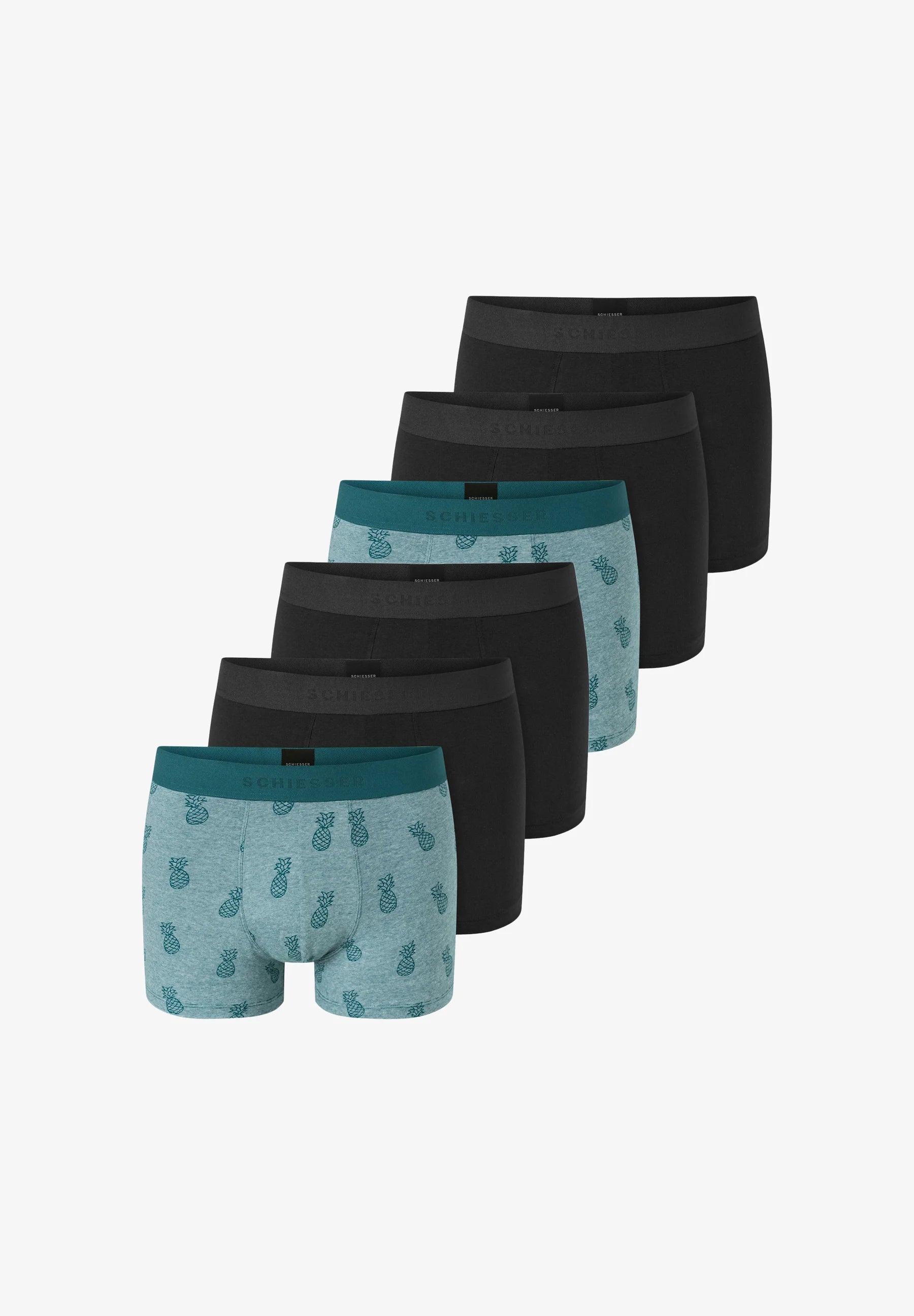 Schiesser 95 5 Cotton Trunks 6 Pack – Black, Turquoise