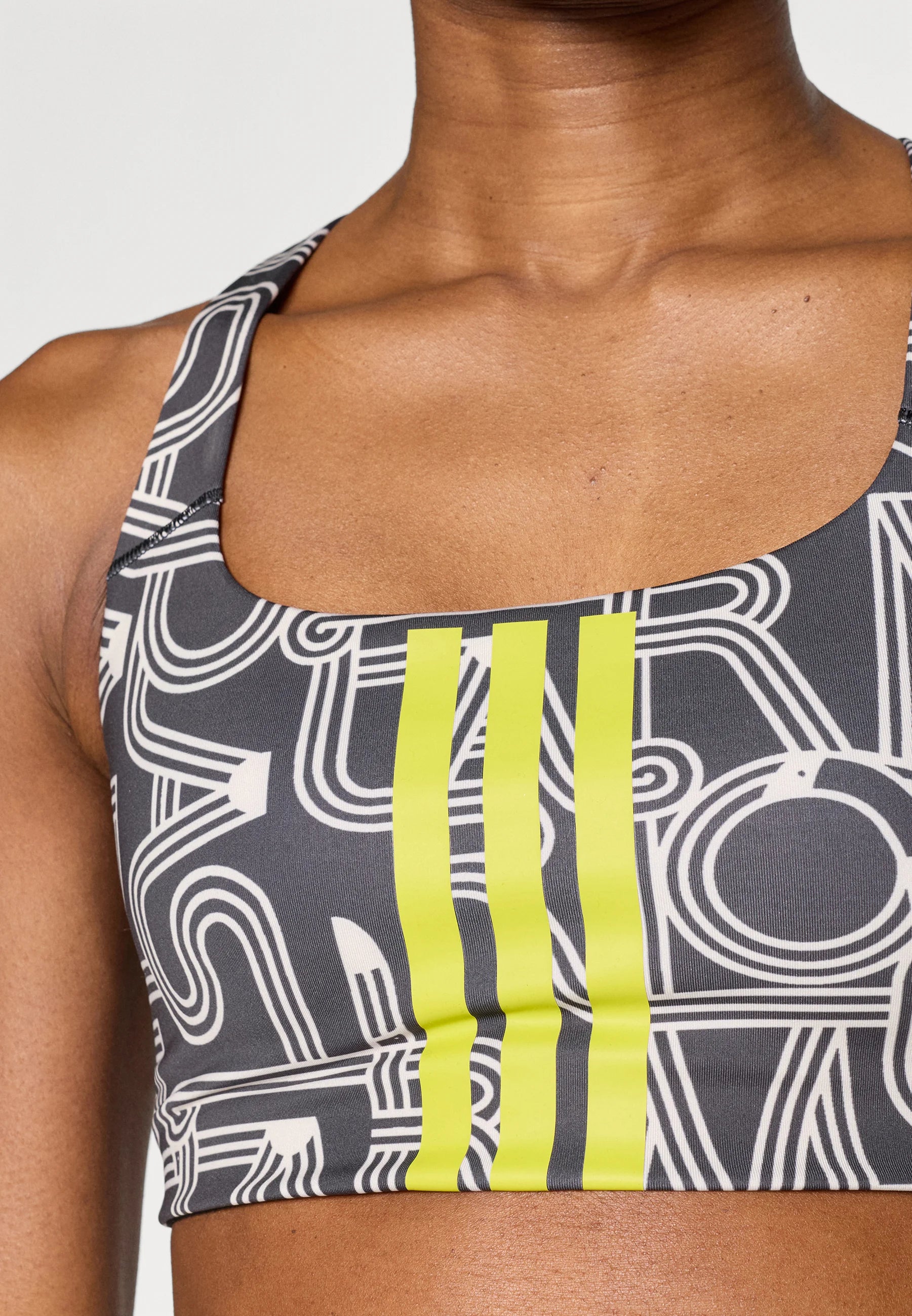 Soutien-gorge à maintien moyen Adidas x Farm Rio Optime - Noir, Lin cristal, Unity Lime