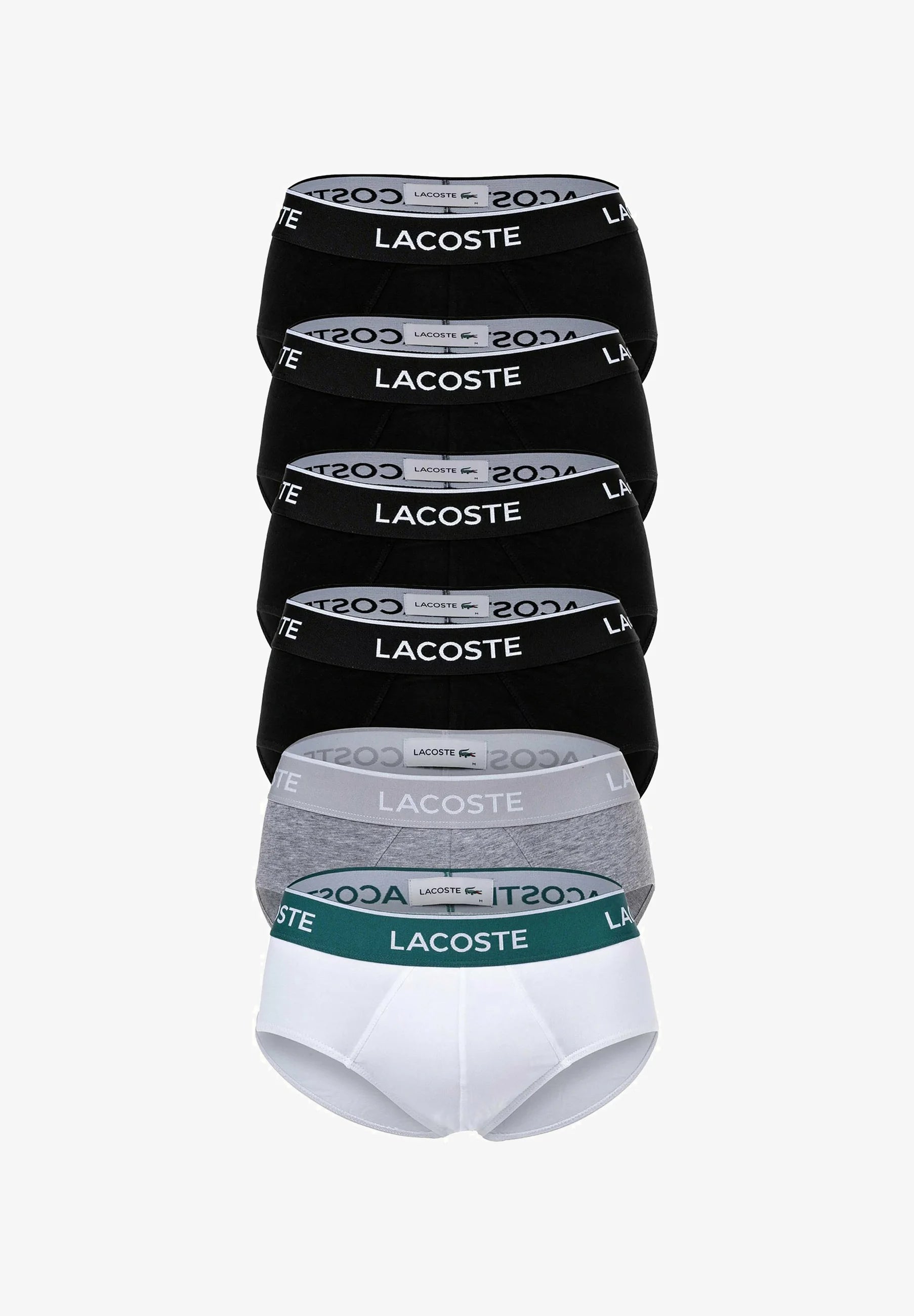 Lacoste 6er-Pack lässige Stretch-Logobund-Slips – Schwarz, Grau, Weiß