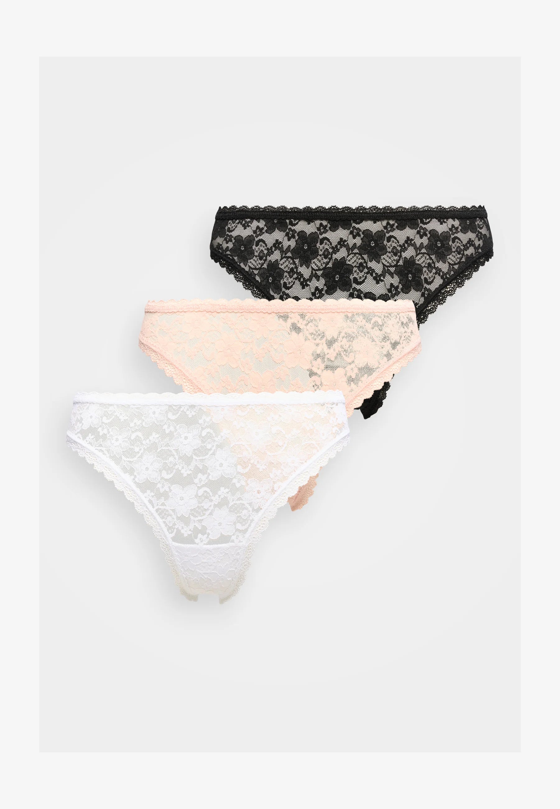Figi brazylijskie Guess Basic Lace, 3 pary – różowy, biały, czarny
