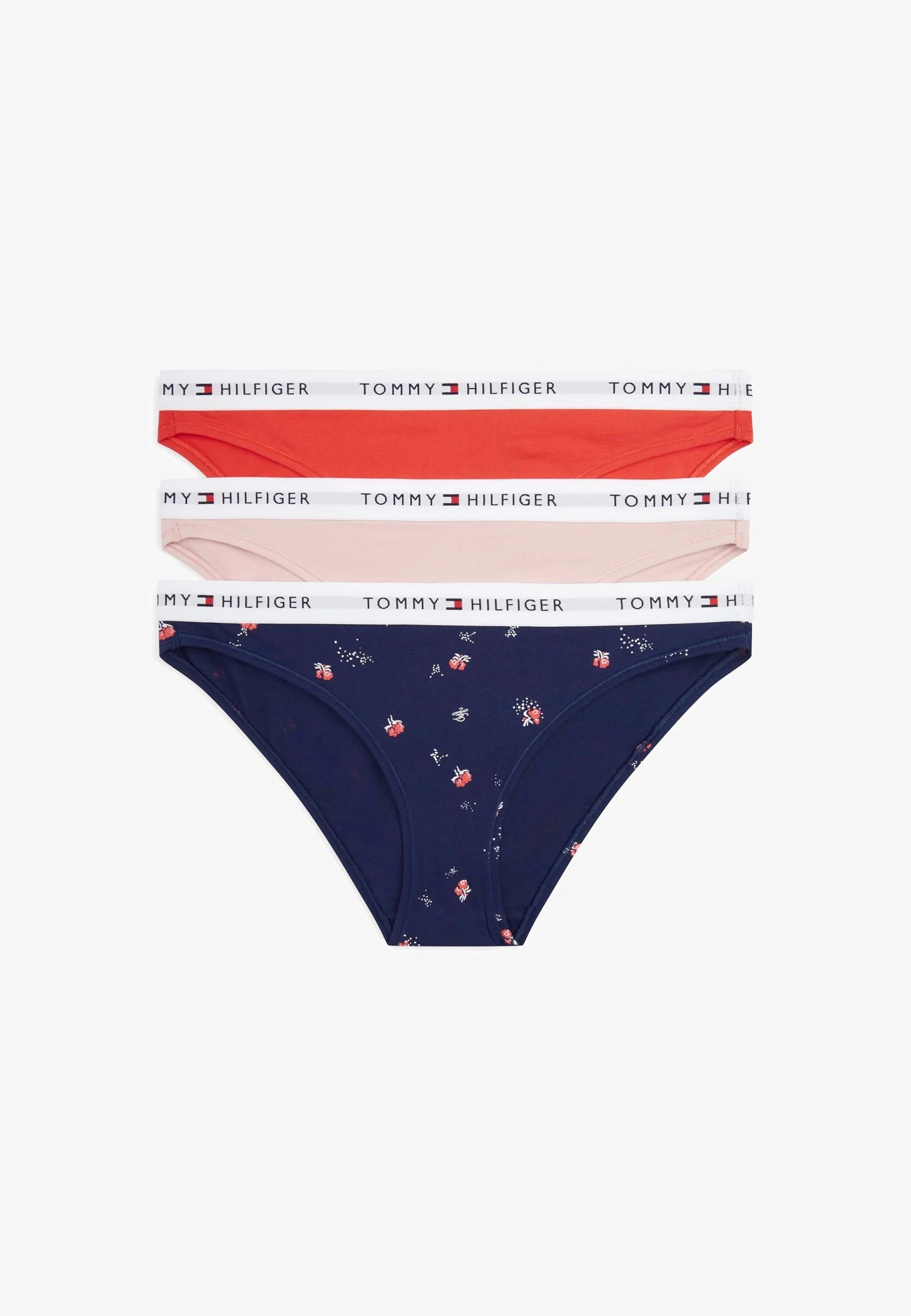 Tommy Hilfiger Bikini Briefs – 3 Pack, Mini Floral Fire Red, Foggy Pink