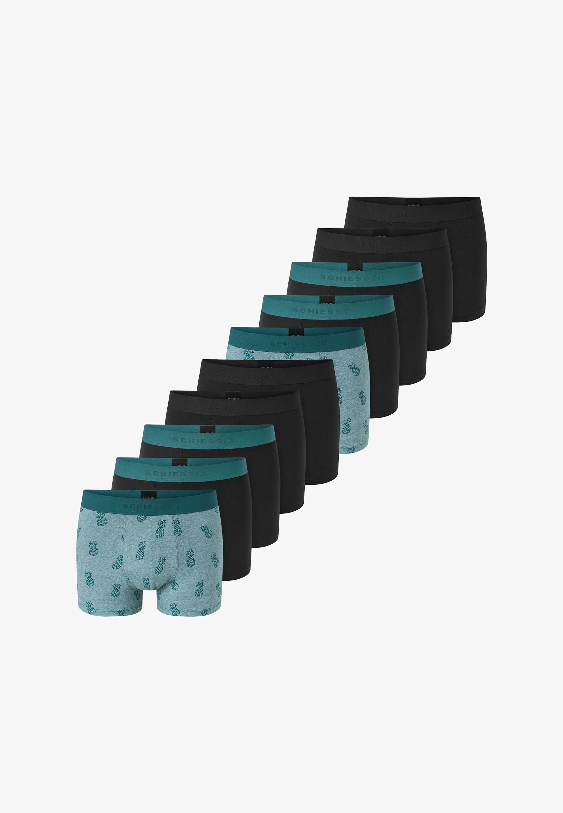 Schiesser 95 5 10 Pack Trunks – Black, Multicolour, Turquoise