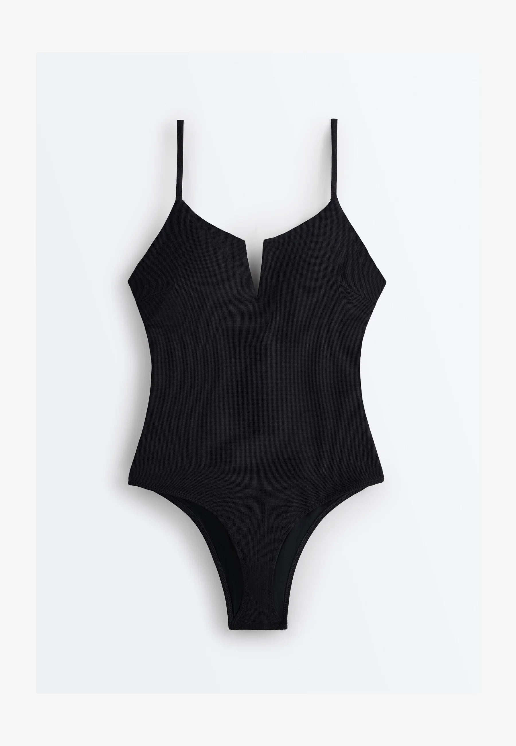 OYSHO Piqué V-Neck One-Piece Swimsuit – Black