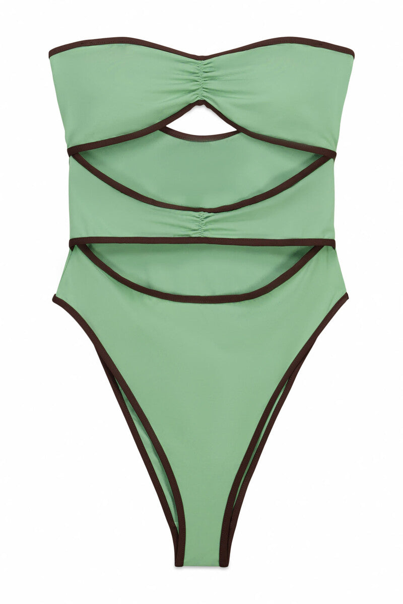 Women'secret x Maison Matcha Green Maillot de bain bandeau découpé sur le devant – Vert