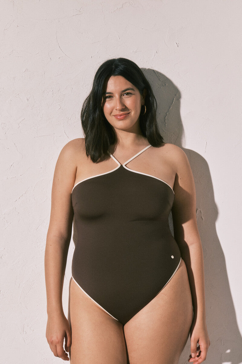 Women’secret Brauner formender Neckholder-Badeanzug – Nude