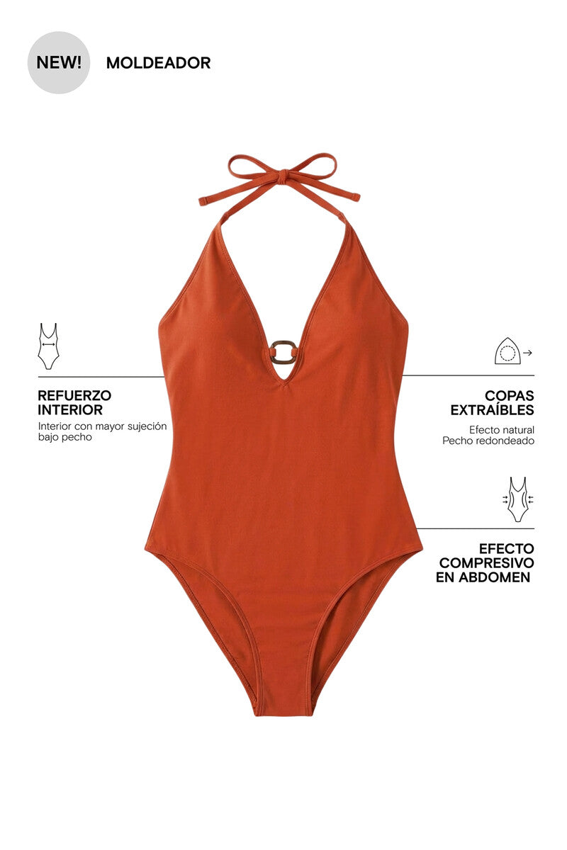 Maillot de bain gainant à col en V orange Women’secret – Orange