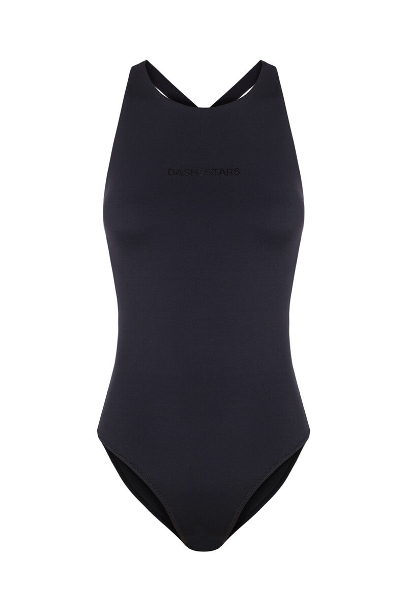 Dash and Stars Black Sporty Quick Dry Swimsuit – Black