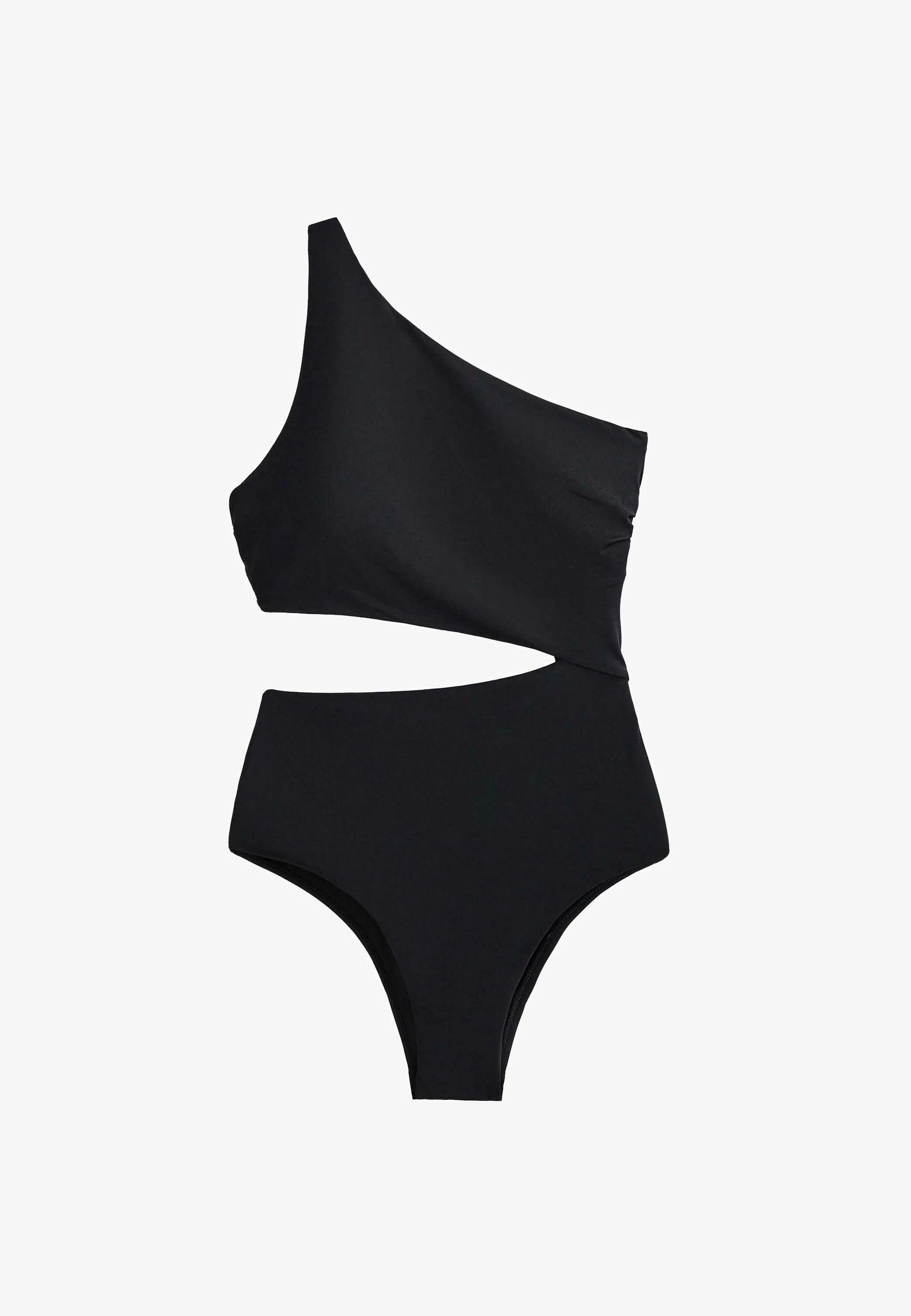 Jednodílné plavky OYSHO Asymetric Tie-Detail – černé