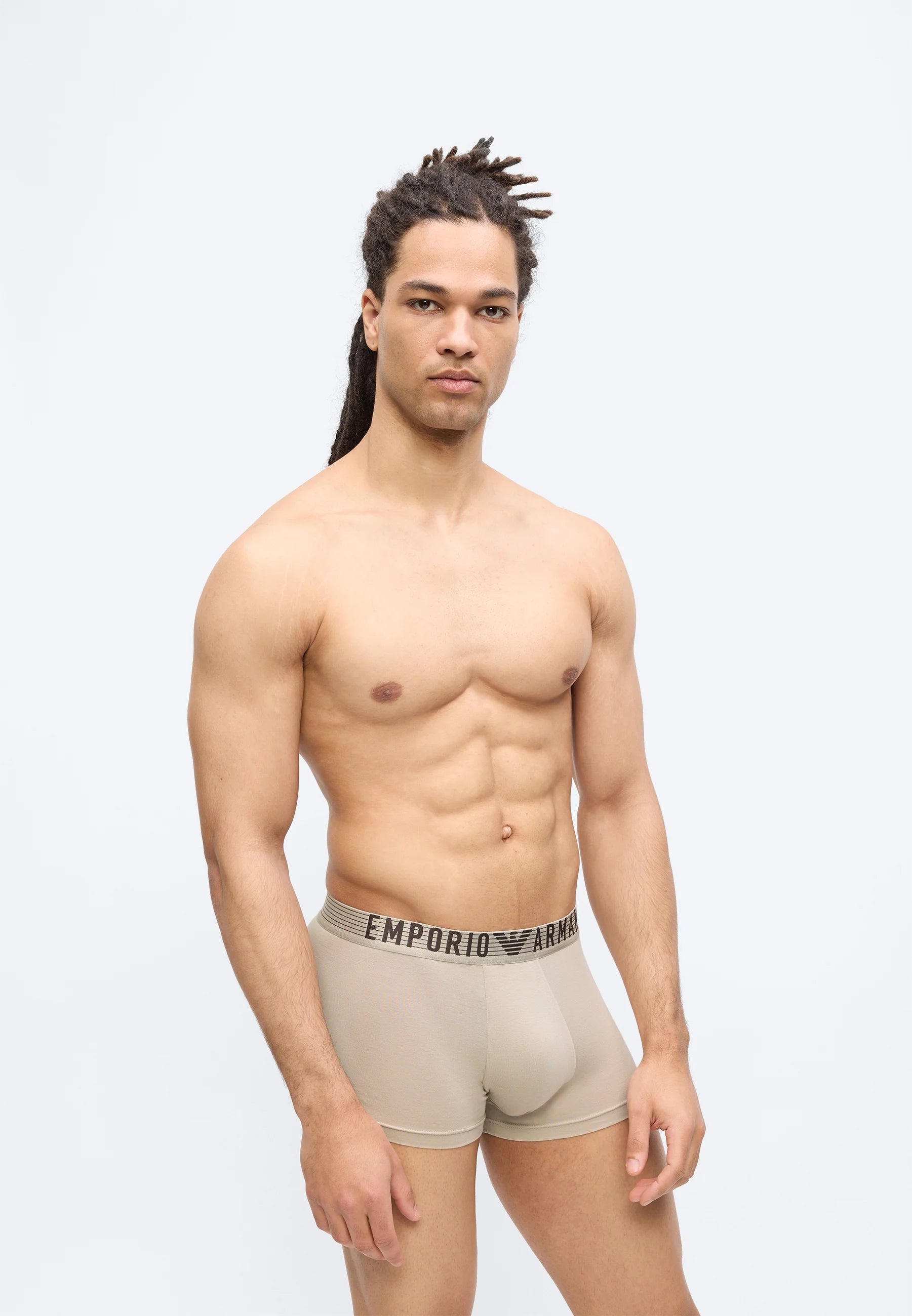 Emporio Armani Premium Stretch Trunks 2er-Pack – Nuss, Weiß