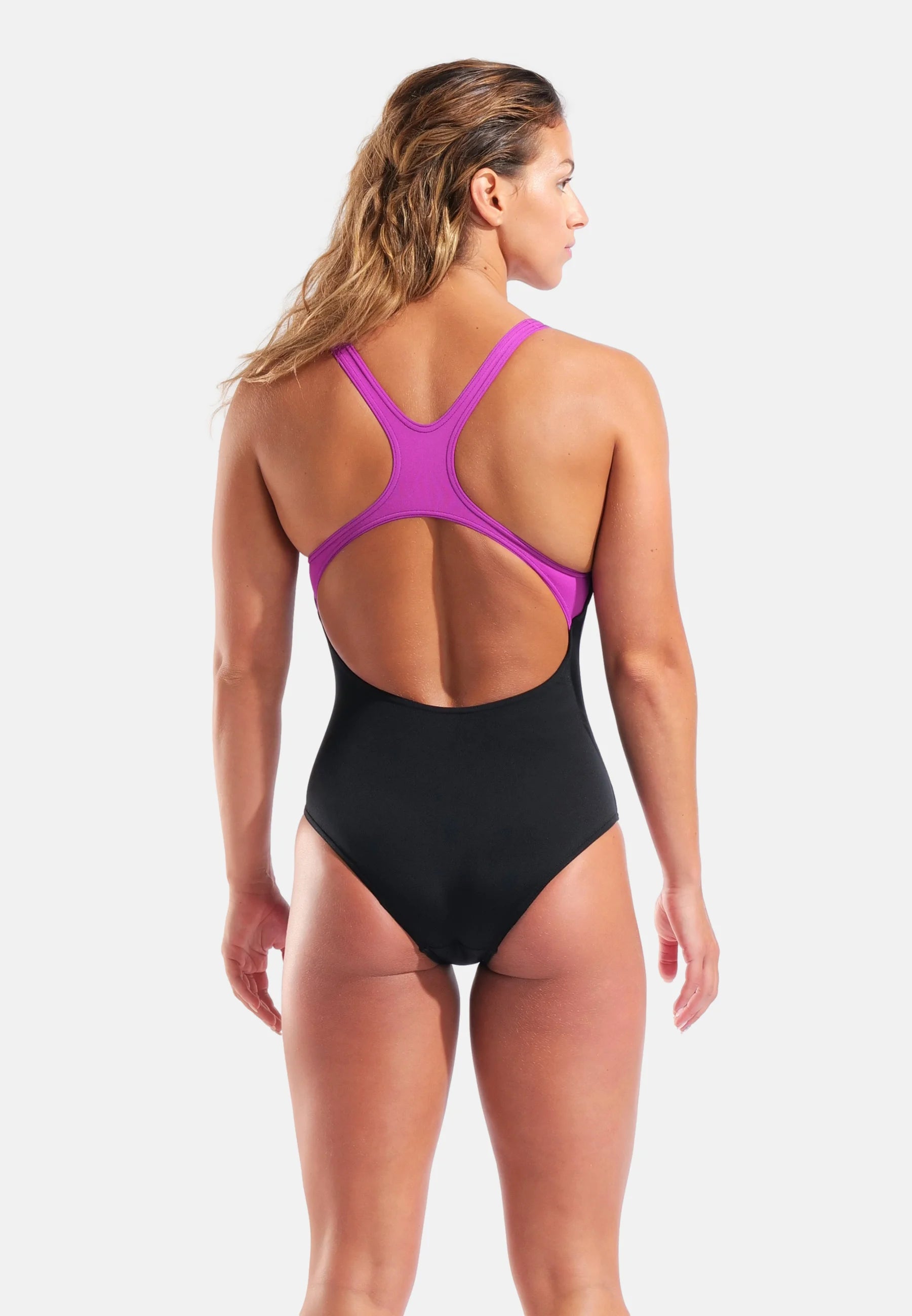 Arena Placement Swim Pro Back Jednodílné plavky – Black Multi, Very Fuchsia