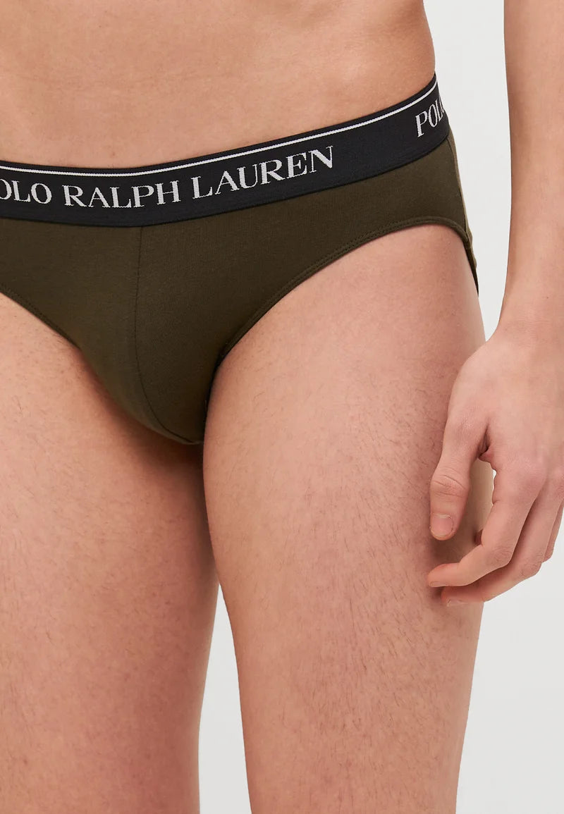 Slips Polo Ralph Lauren en coton stretch - Taille basse - Lot de 3 - Noir, Armadillo, Kaki classique