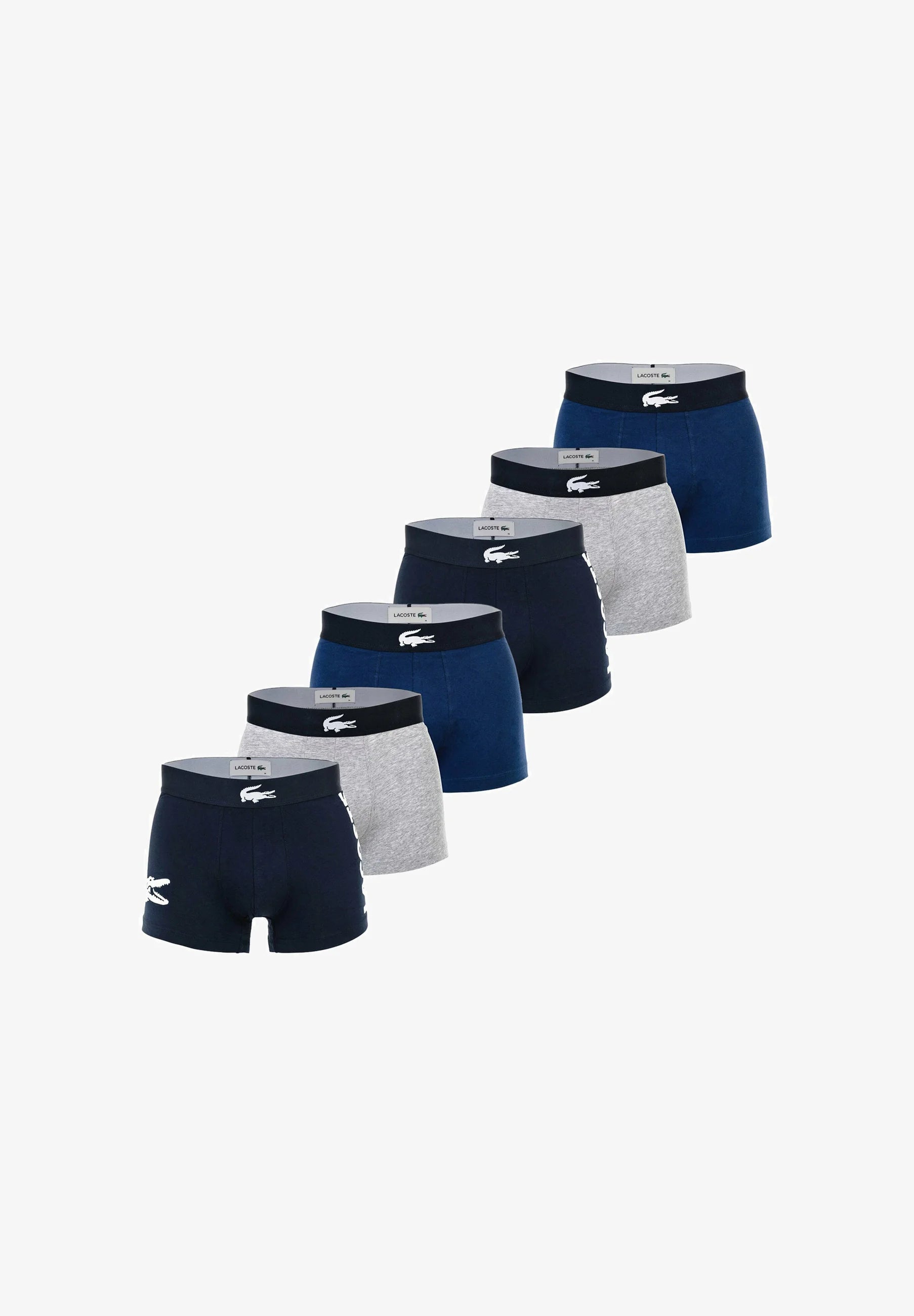 Lacoste 6 Pack Big Croc Print Stretch Trunks – Dark Blue, Grey
