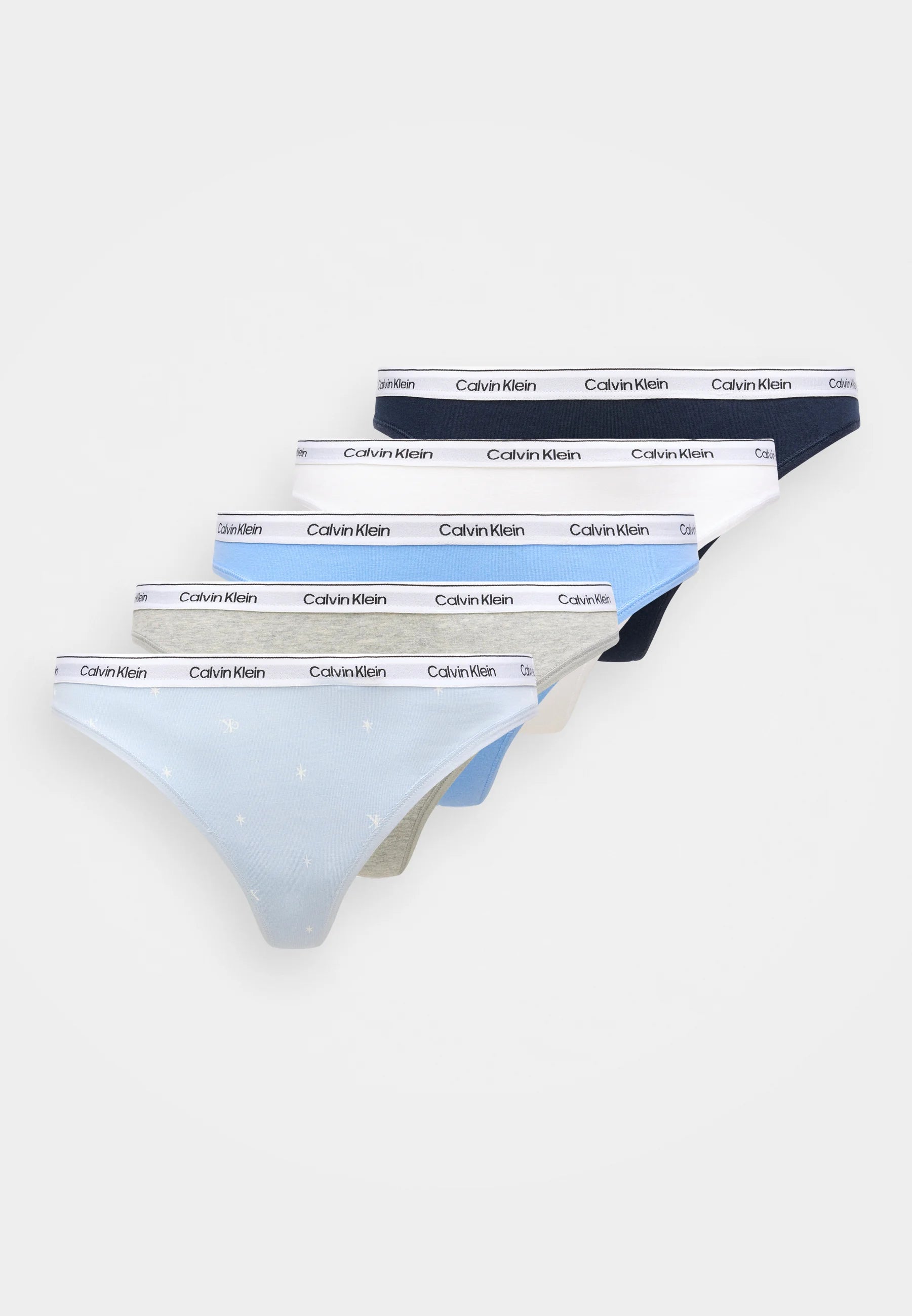 Calvin Klein Icon Logo 5-Pack Thongs – Shoreline, Blue Descent, White, Grey
