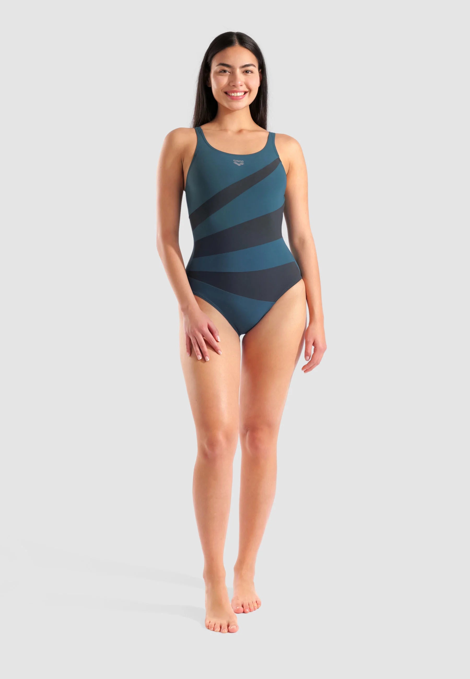 Jednodílné plavky Arena Isabella Wing Back – Mangrove, Night Grey