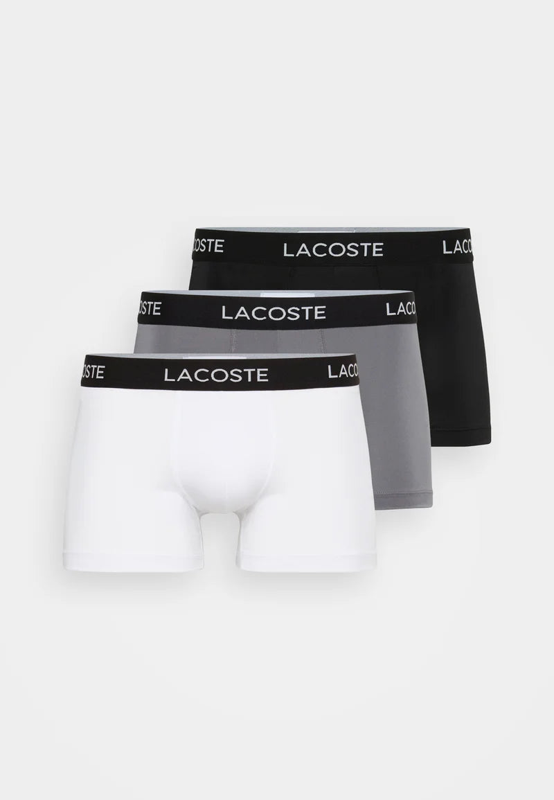 Lacoste Sport Performance Underwear Stretch Trunks 3 Pack – Black, Lead Grey, White