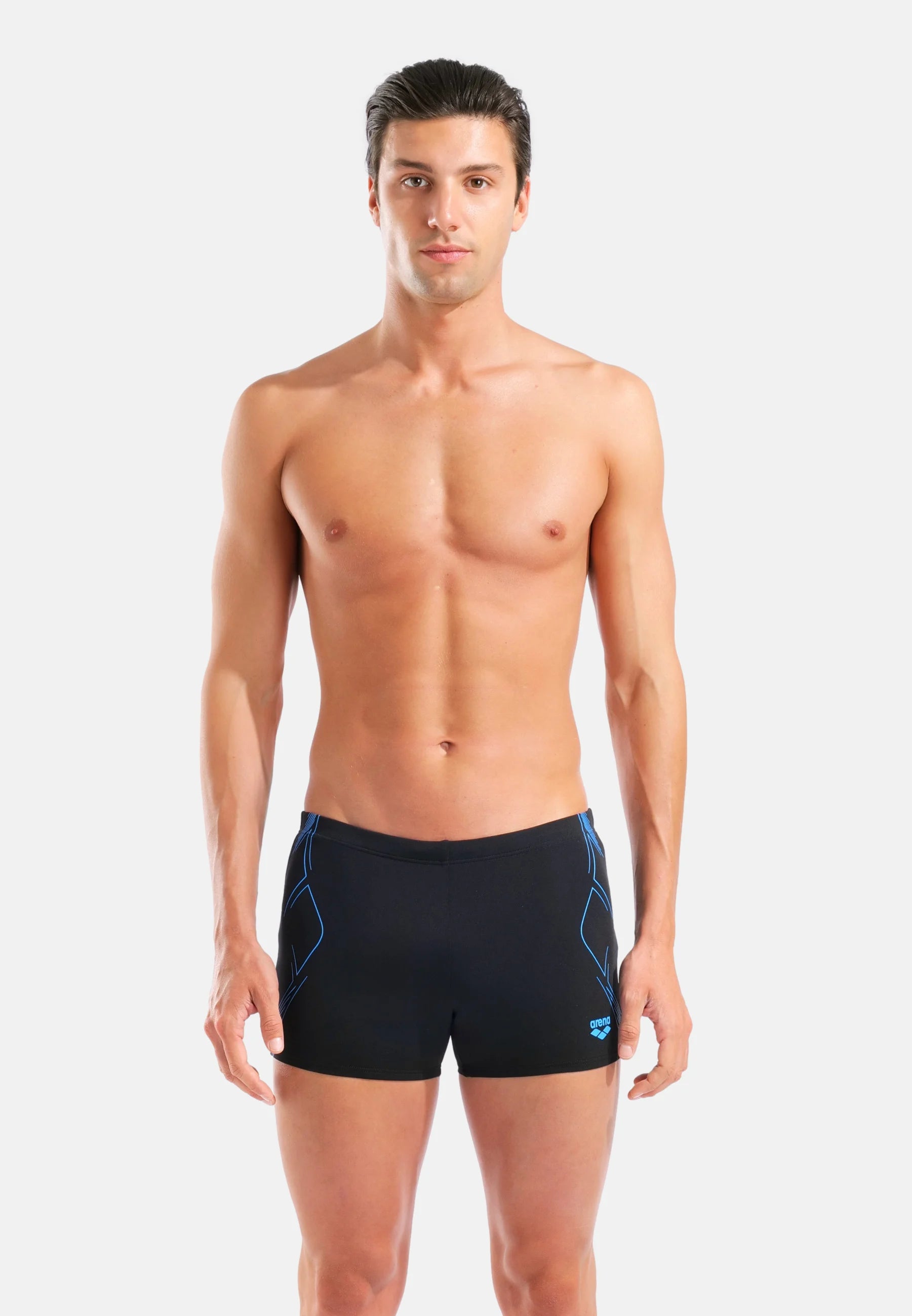 Short de bain graphique Arena – Noir, Turquoise