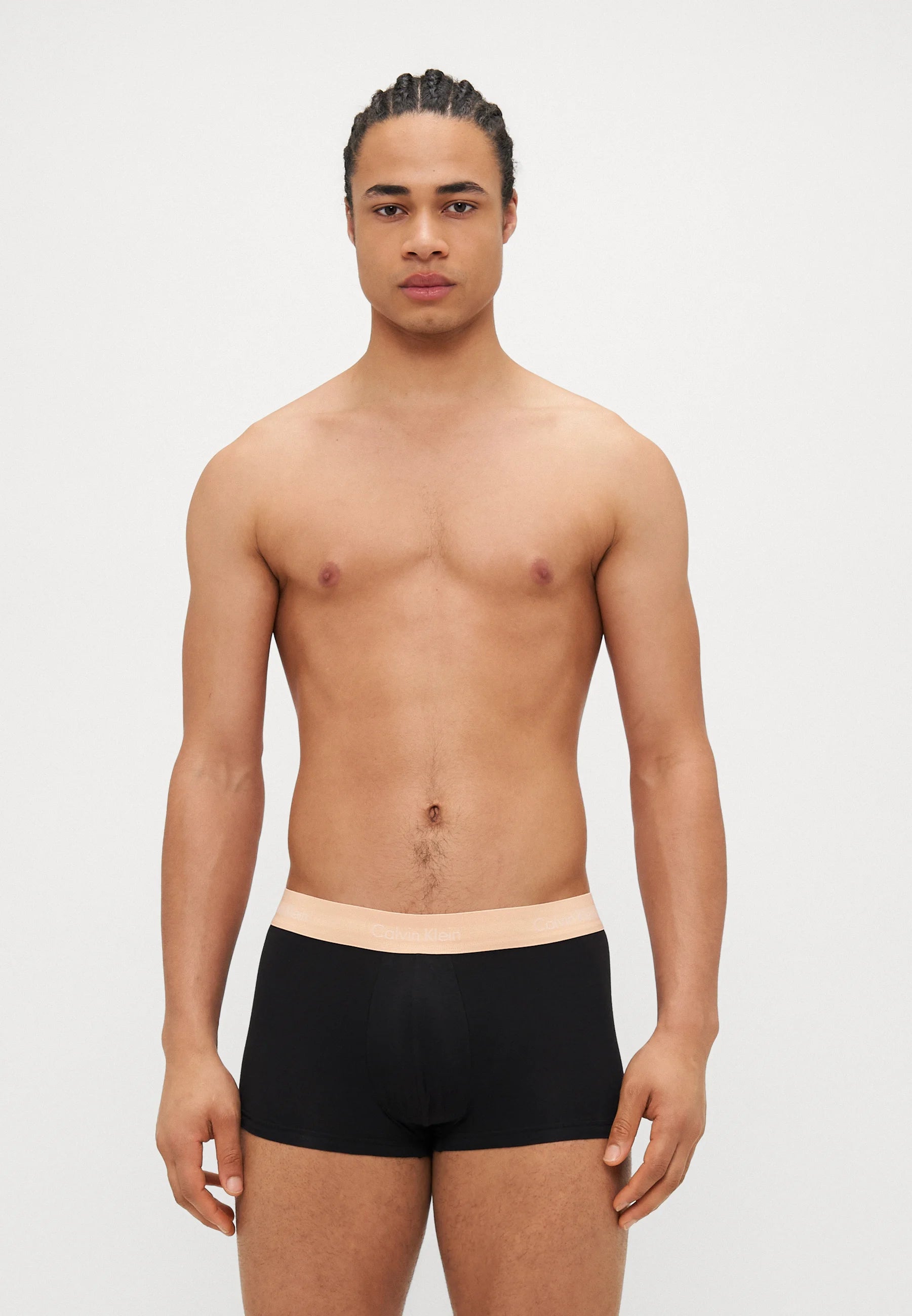 Boxers Calvin Klein en coton stretch – Lot de 3 – Noir avec ceintures blanches, beiges et bleues
