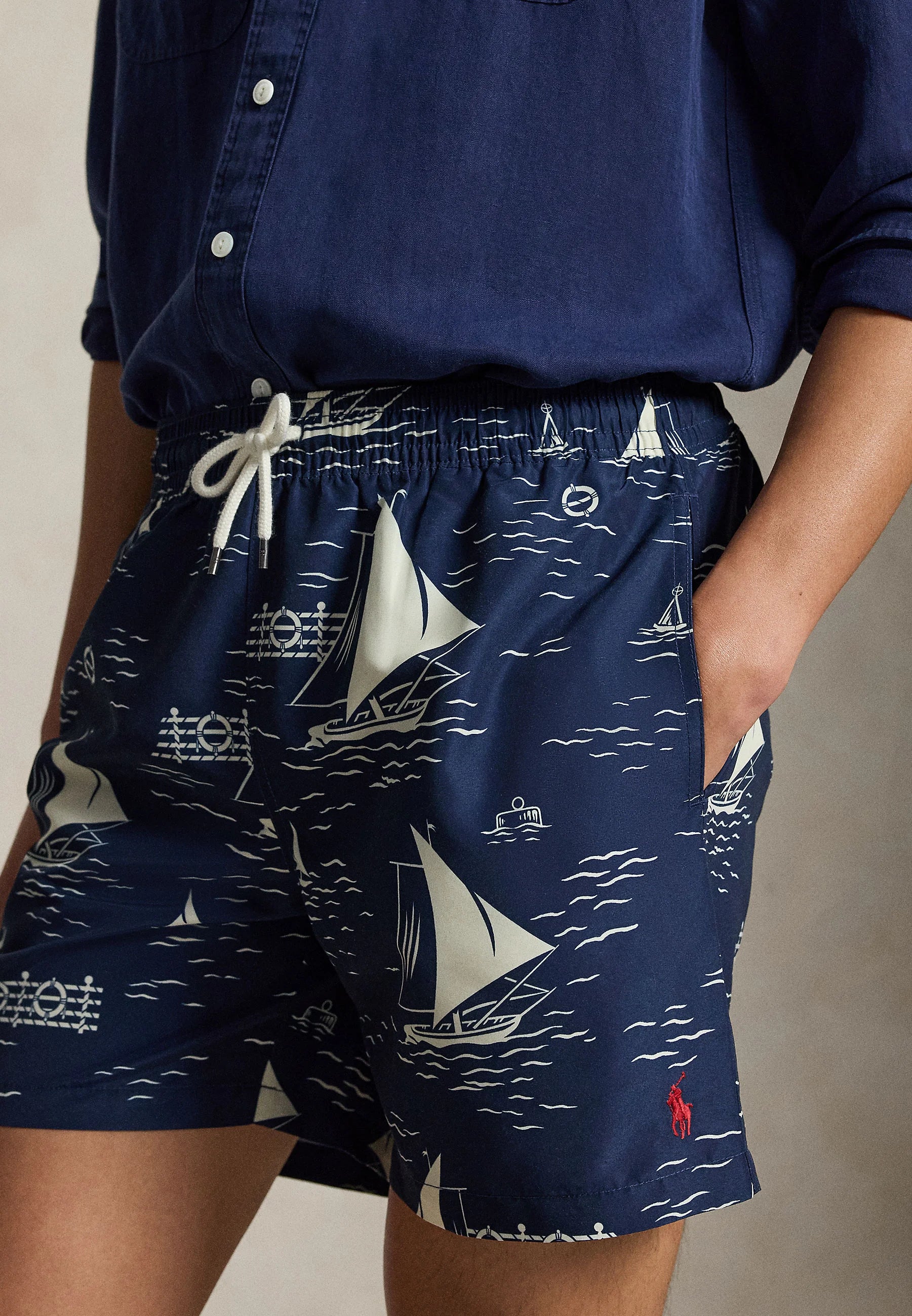 Polo Ralph Lauren Sailboat Traveler Swim Shorts – Blue, White