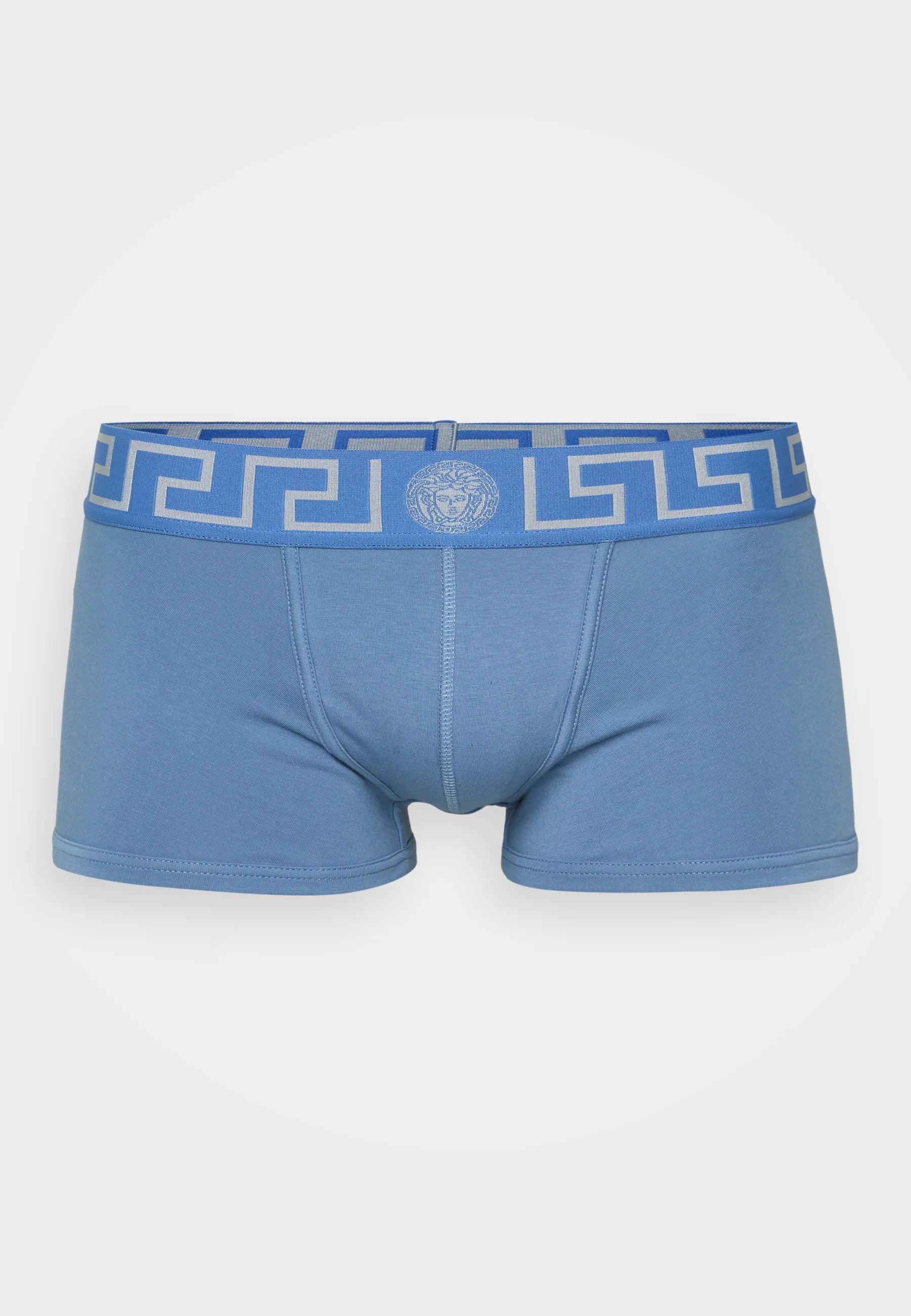 Boxer a vita bassa Versace in cotone stretch – Blu pietra, Argento