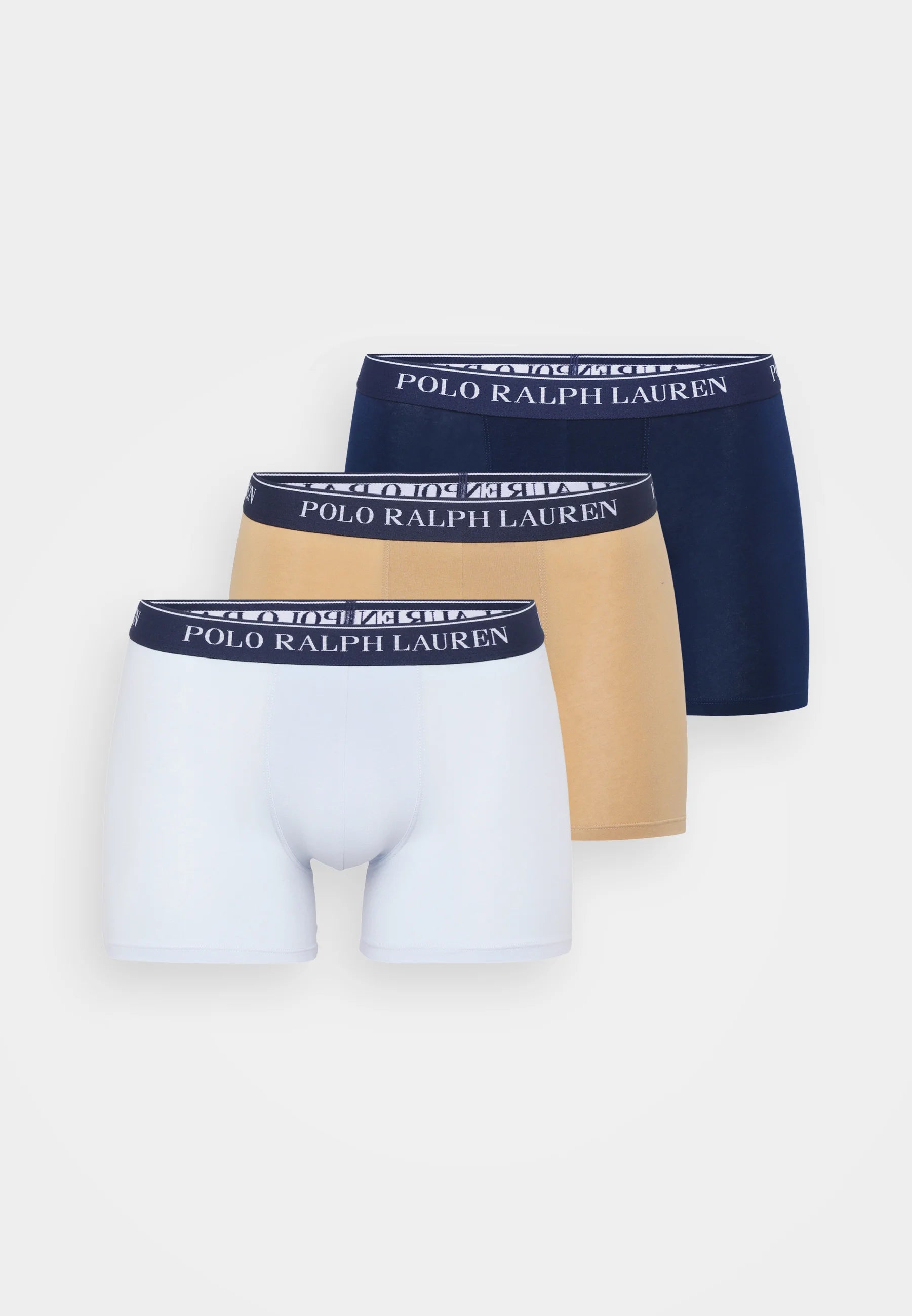 Polo Ralph Lauren Cotton Stretch Boxer Briefs – 3 Pack – Camel, Light Blue, Navy