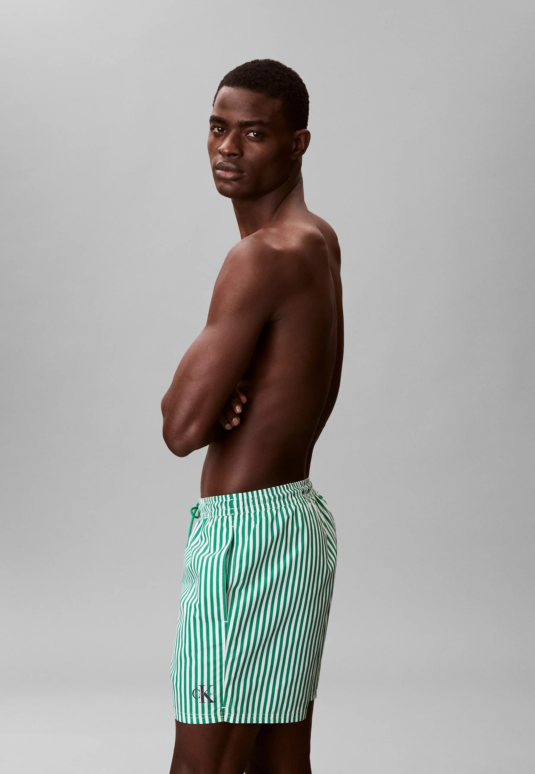Calvin Klein Graphic Swim Shorts – Penny Stripe, Mardi Gras Green