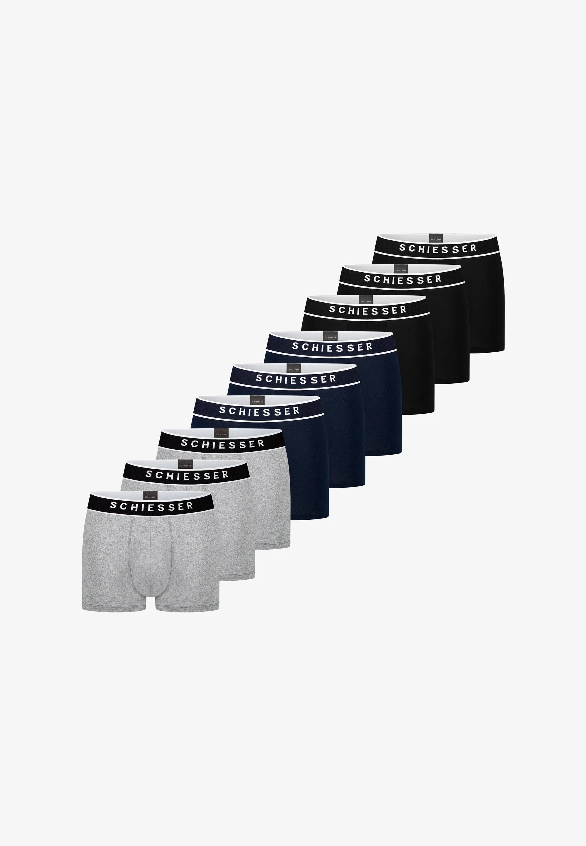 Schiesser Cotton Stretch Trunks – Black, Dark Blue, Grey