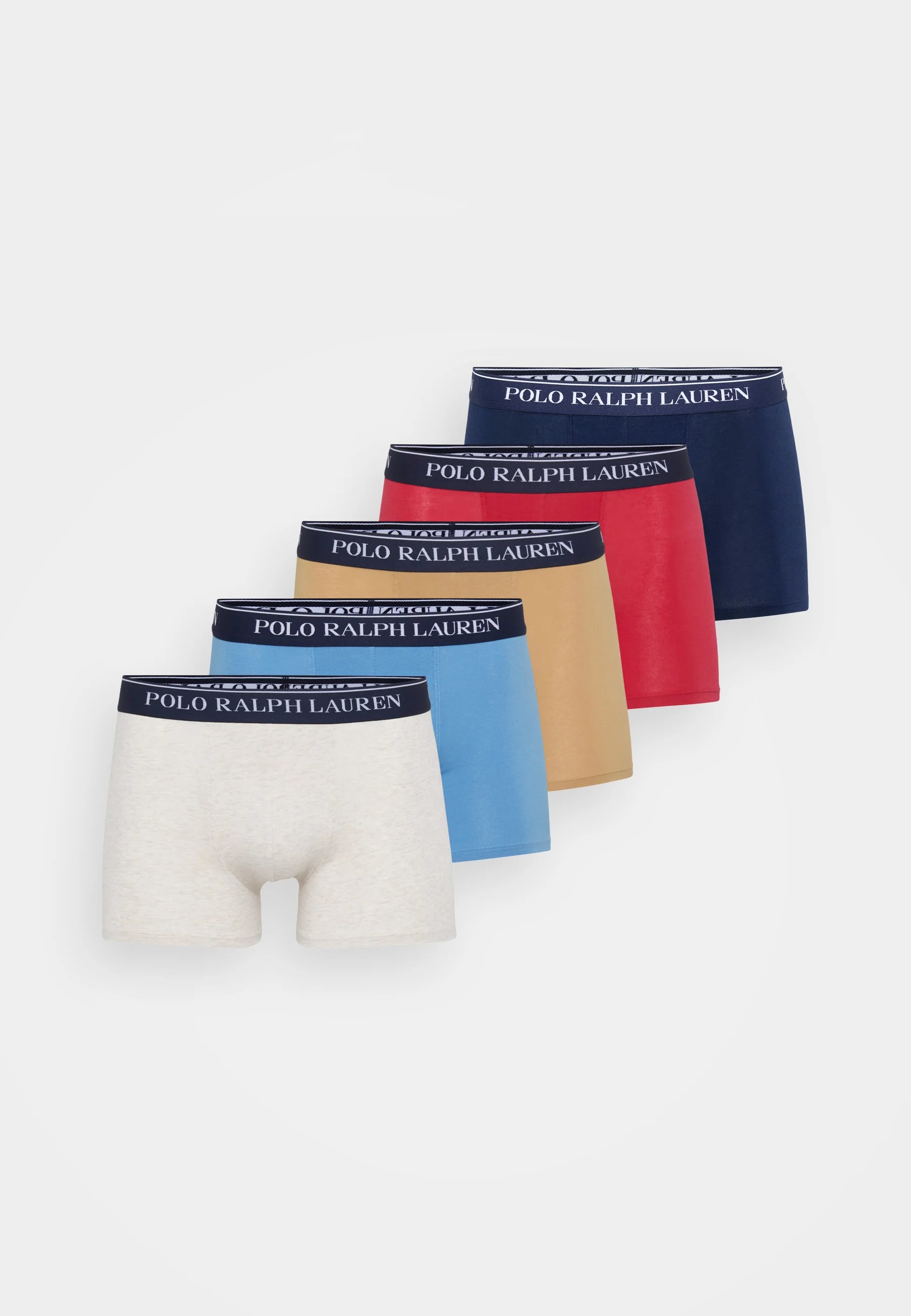 Polo Ralph Lauren Cotton Stretch Trunks – 5 Pack – Grey Heather, Blue, Red, Camel, Navy