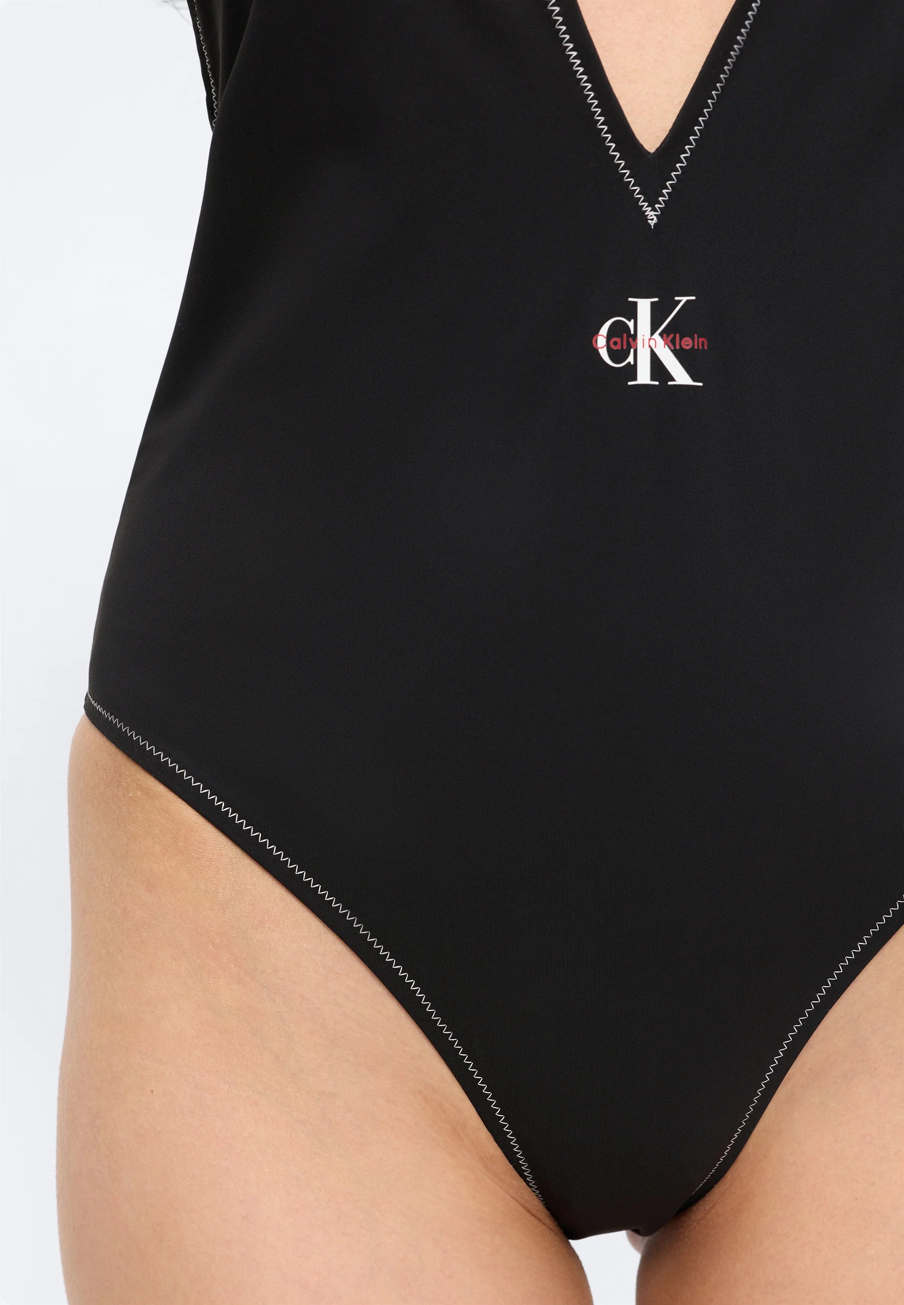 Jednodílné plavky Calvin Klein s grafickým monogramem – černé