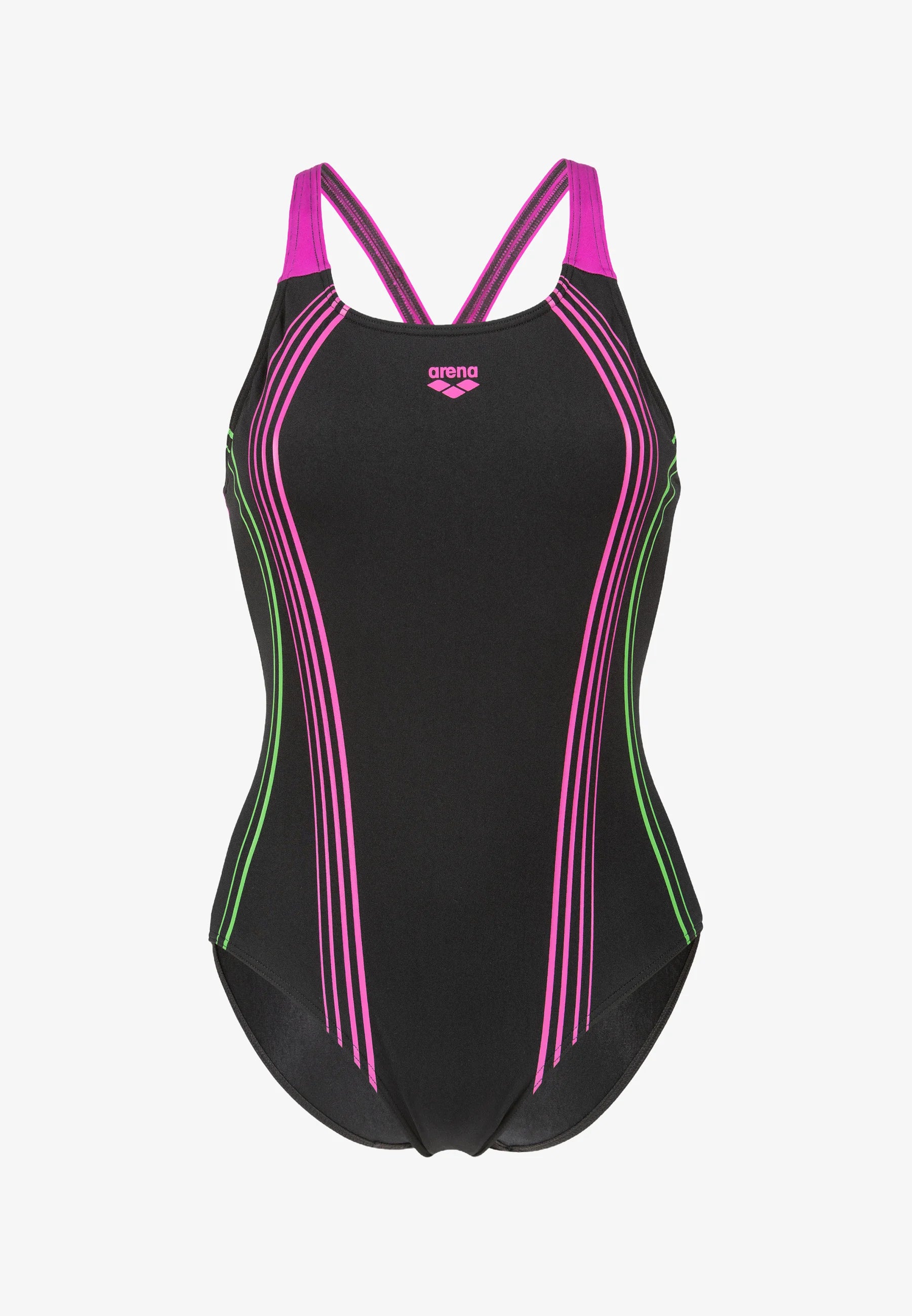 Costume intero Arena Clear Lines V Back - Nero, Molto fucsia